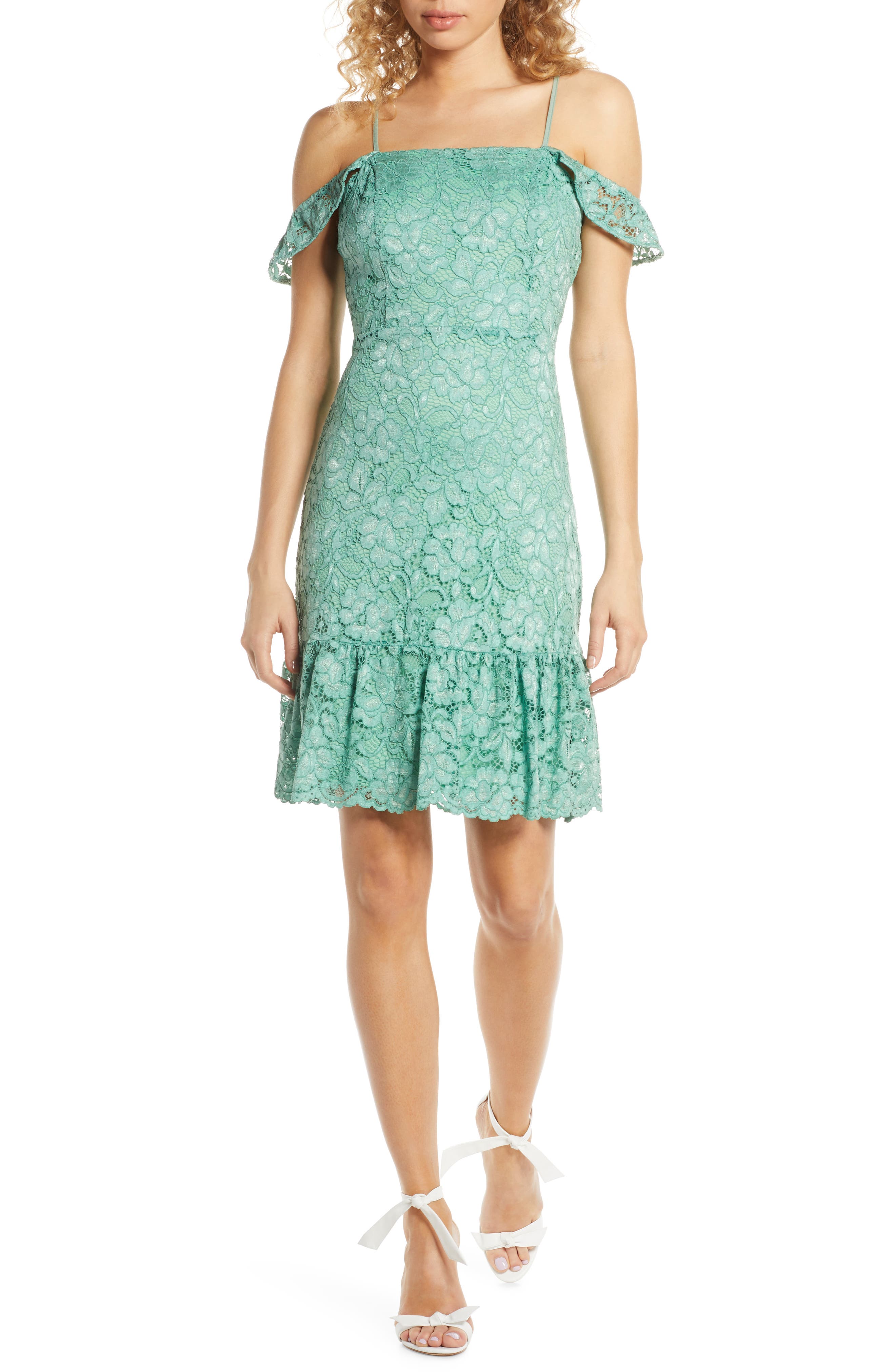 Sam Edelman Lace Cold Shoulder Sheath Dress, Green
