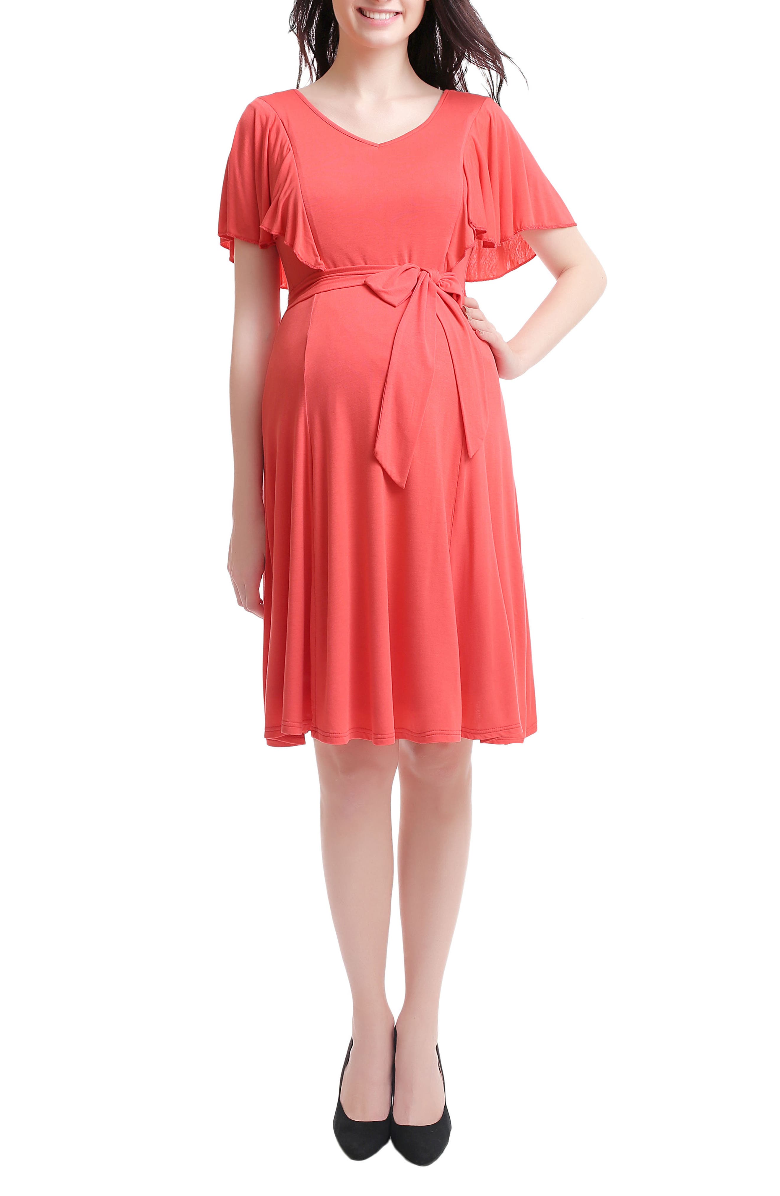 Kimi & Kai Rhea Tie Maternity/nursing Skater Dress, Coral