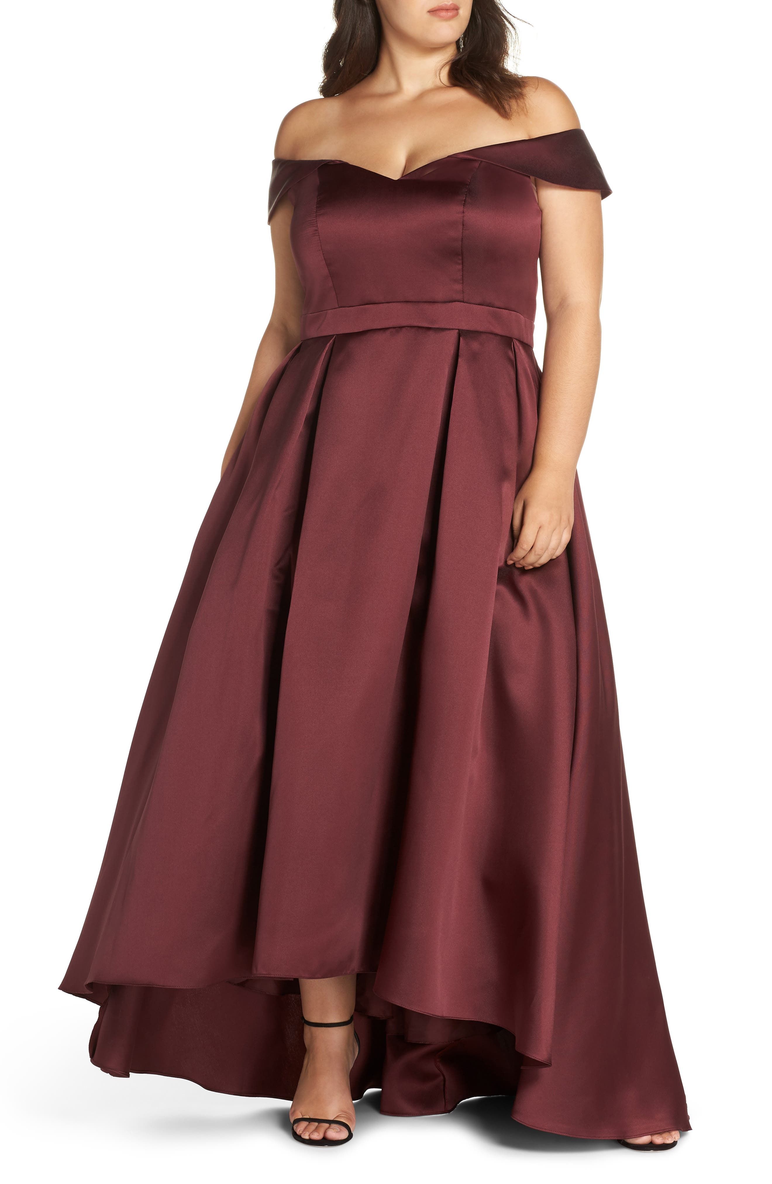 Plus Size Xscape Off The Shoulder Mikado High/low Gown