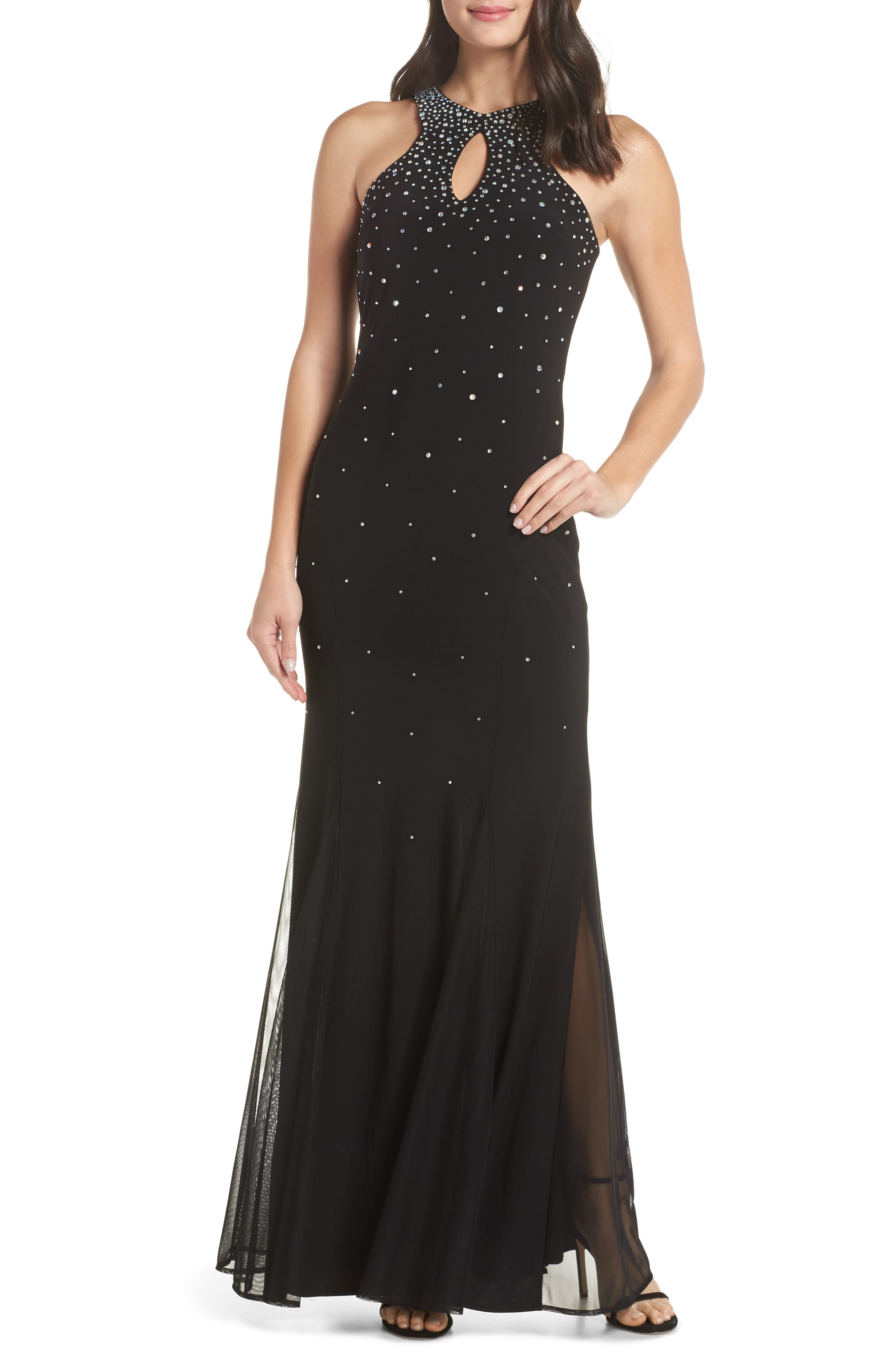 Morgan & Co. Embellished Keyhole Trumpet Gown, Black