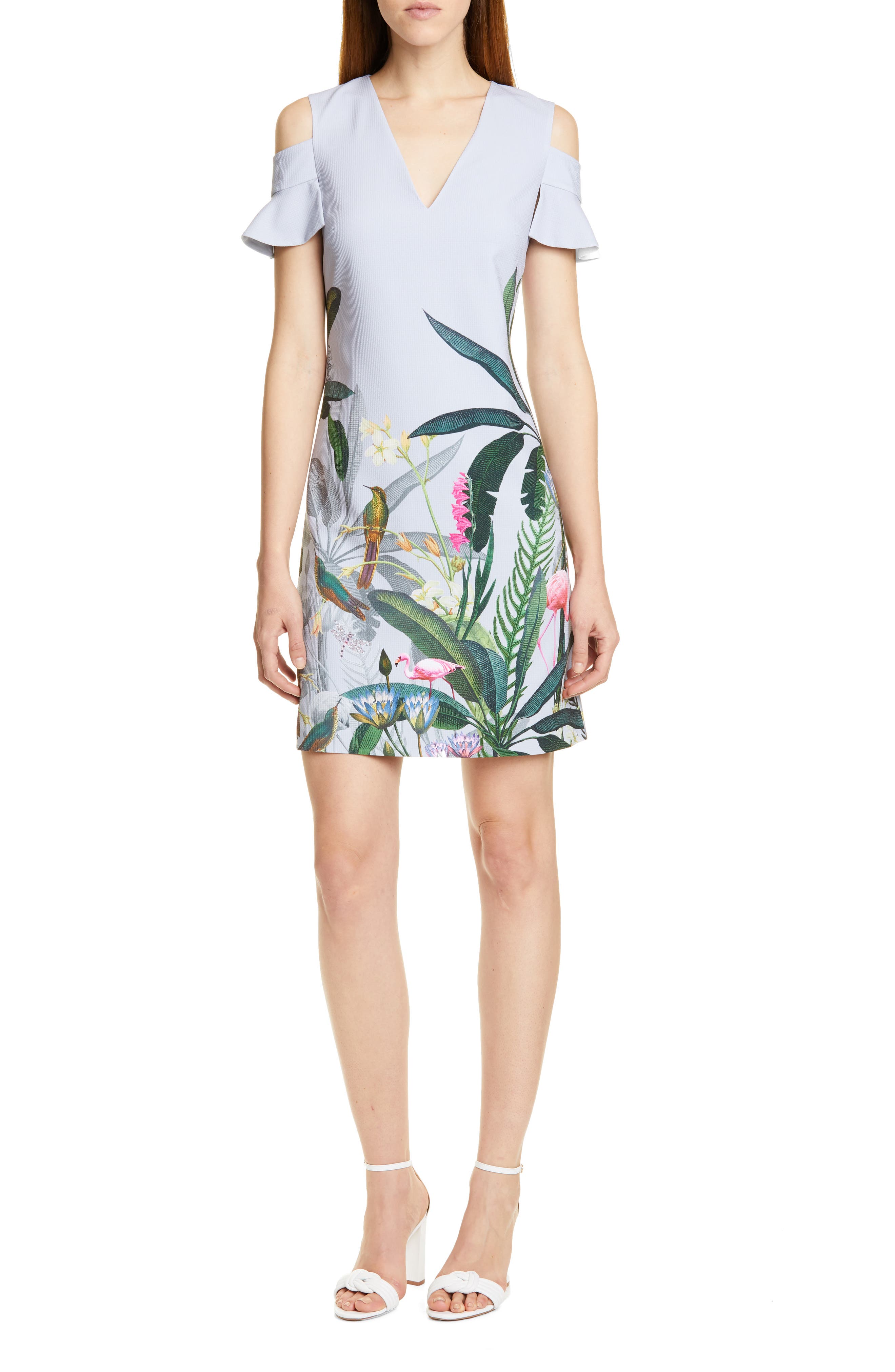 Ted Baker London Emerry Pistachio Cold Shoulder Dress, Grey