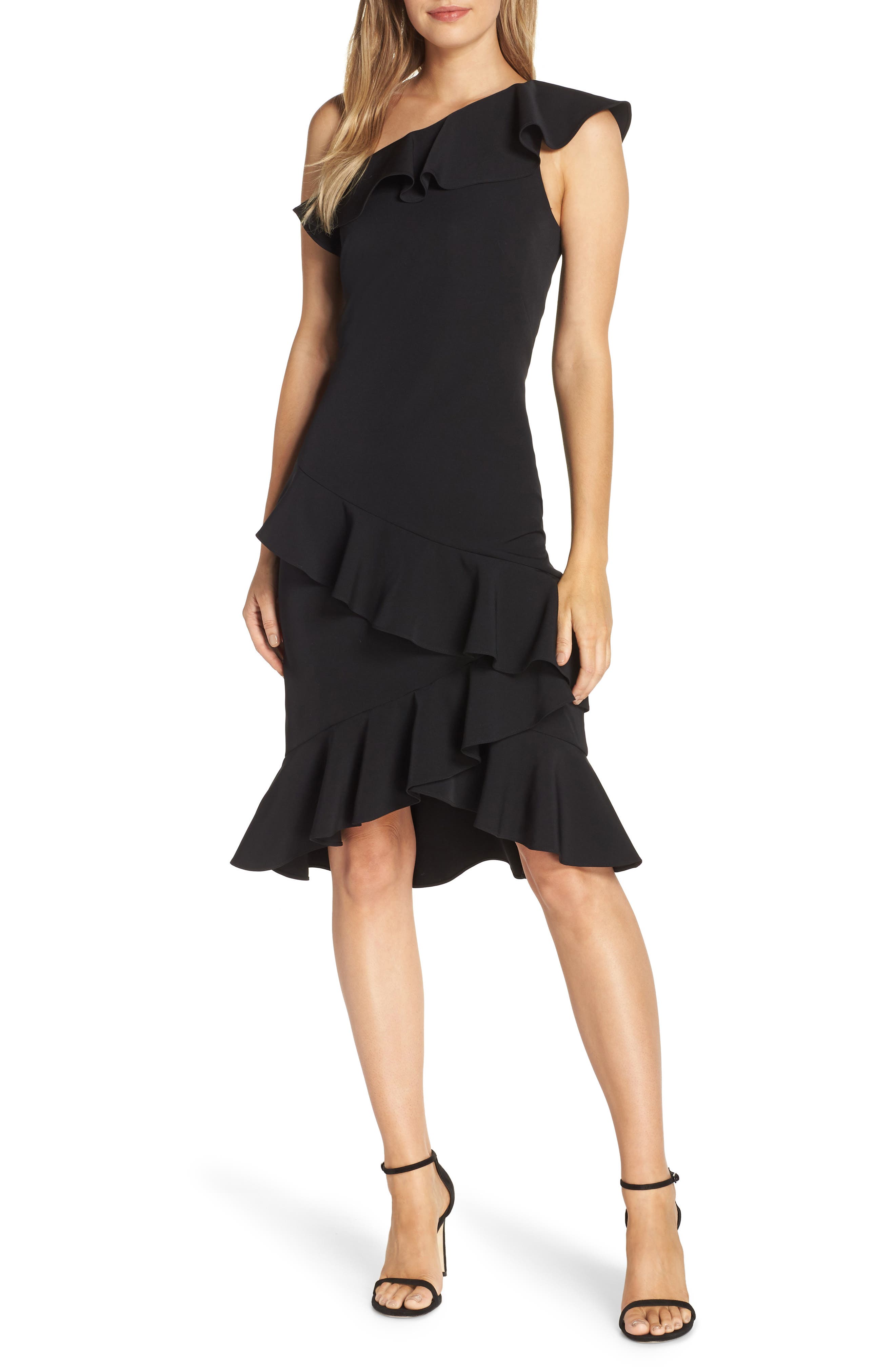 Vince Camuto One-Shoulder Ruffle Dress