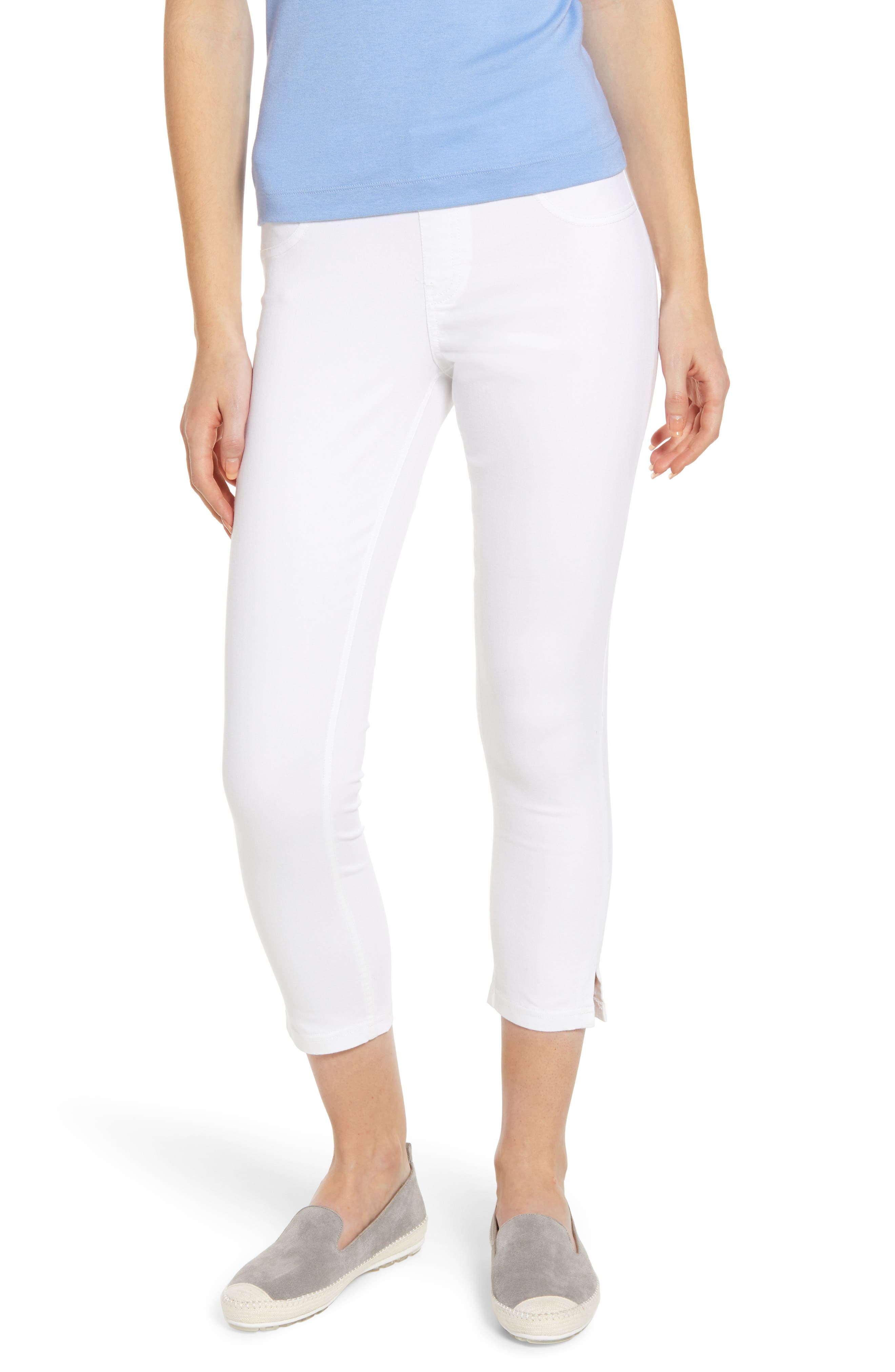 Plus Size Hue Slit Hem Capri Denim Leggings, White