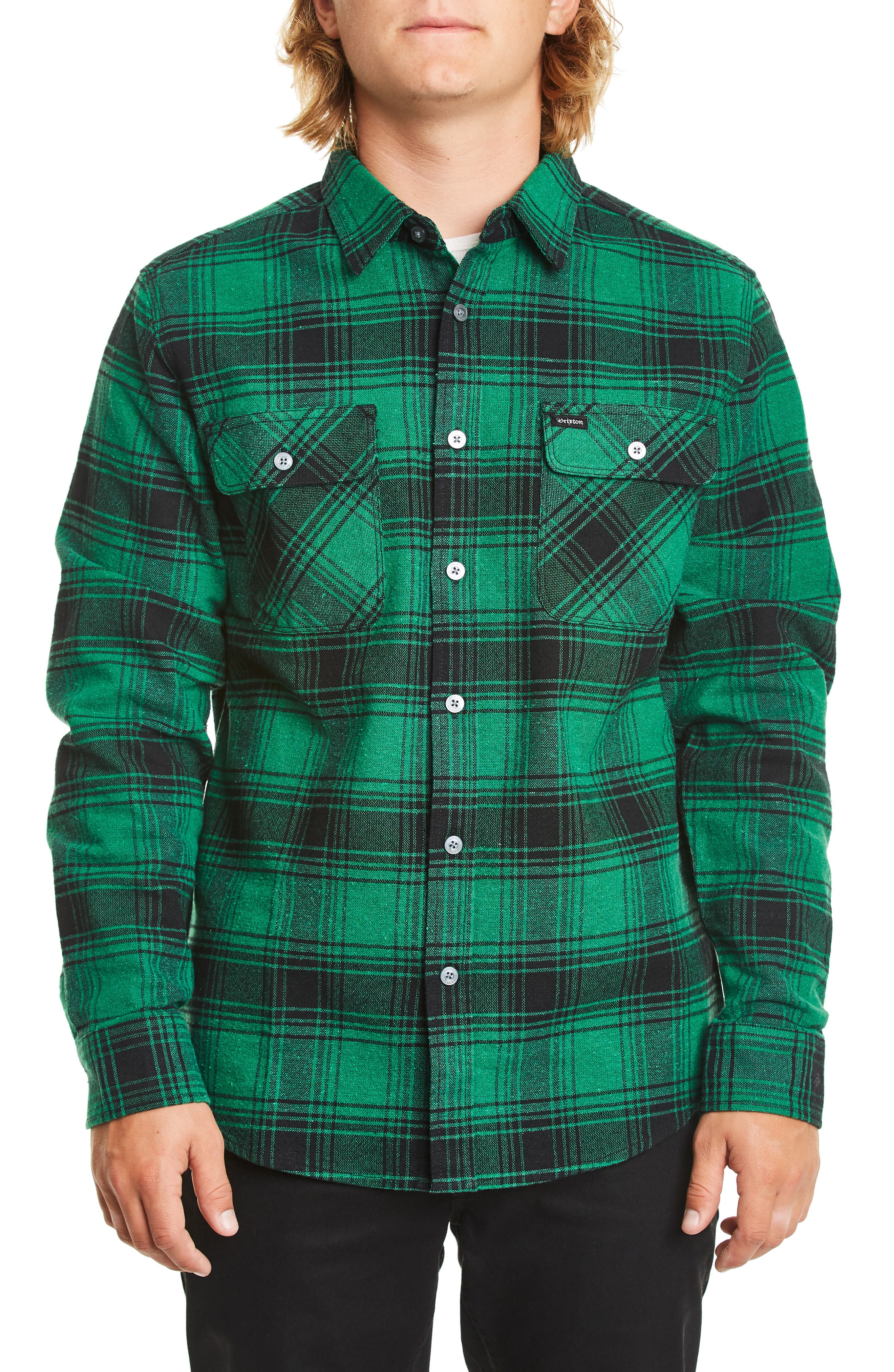 Brixton Bowery Flannel Shirt, Green
