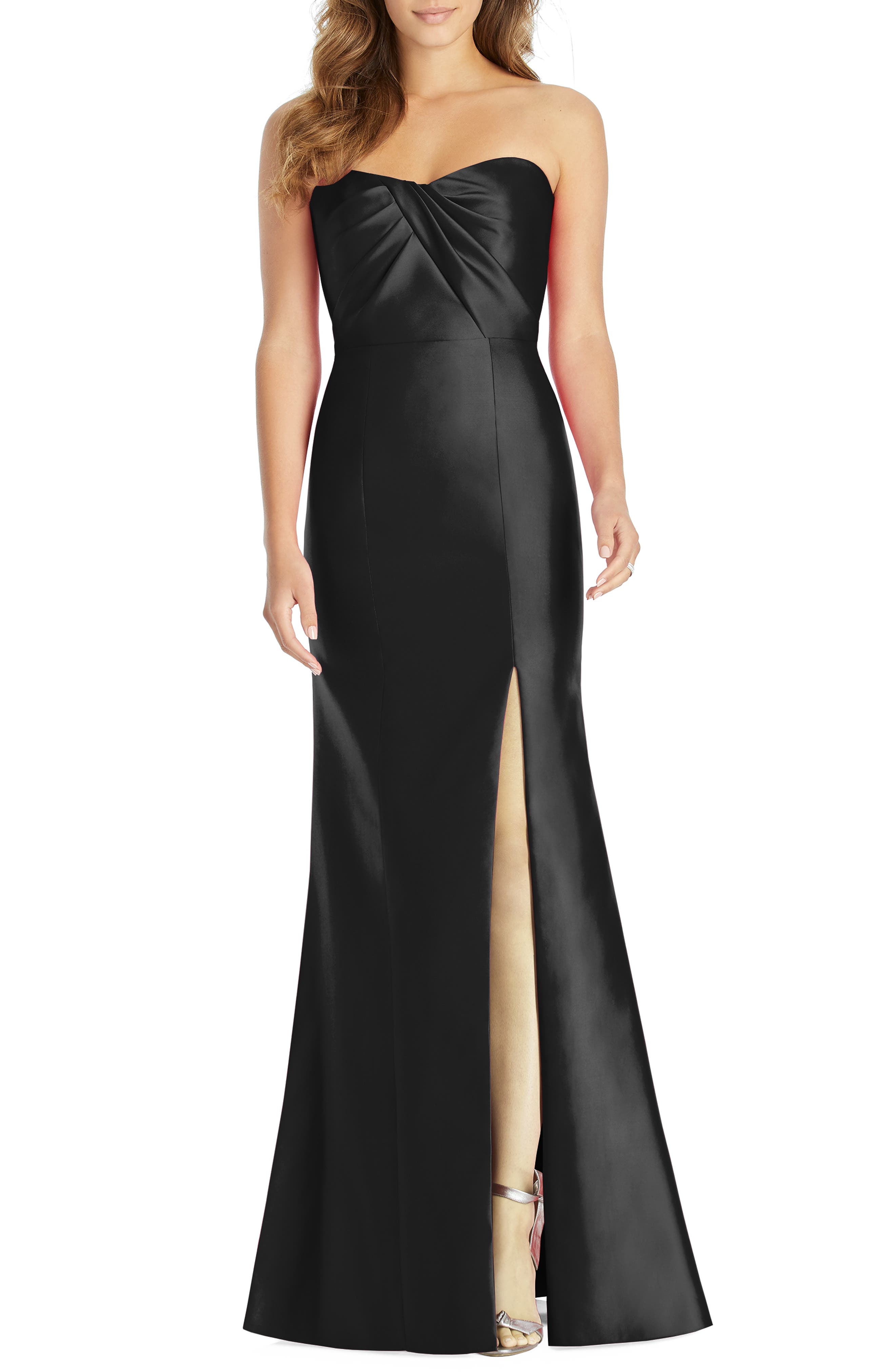 Alfred Sung Sateen Twill Strapless Sweetheart Neckline Gown, Black