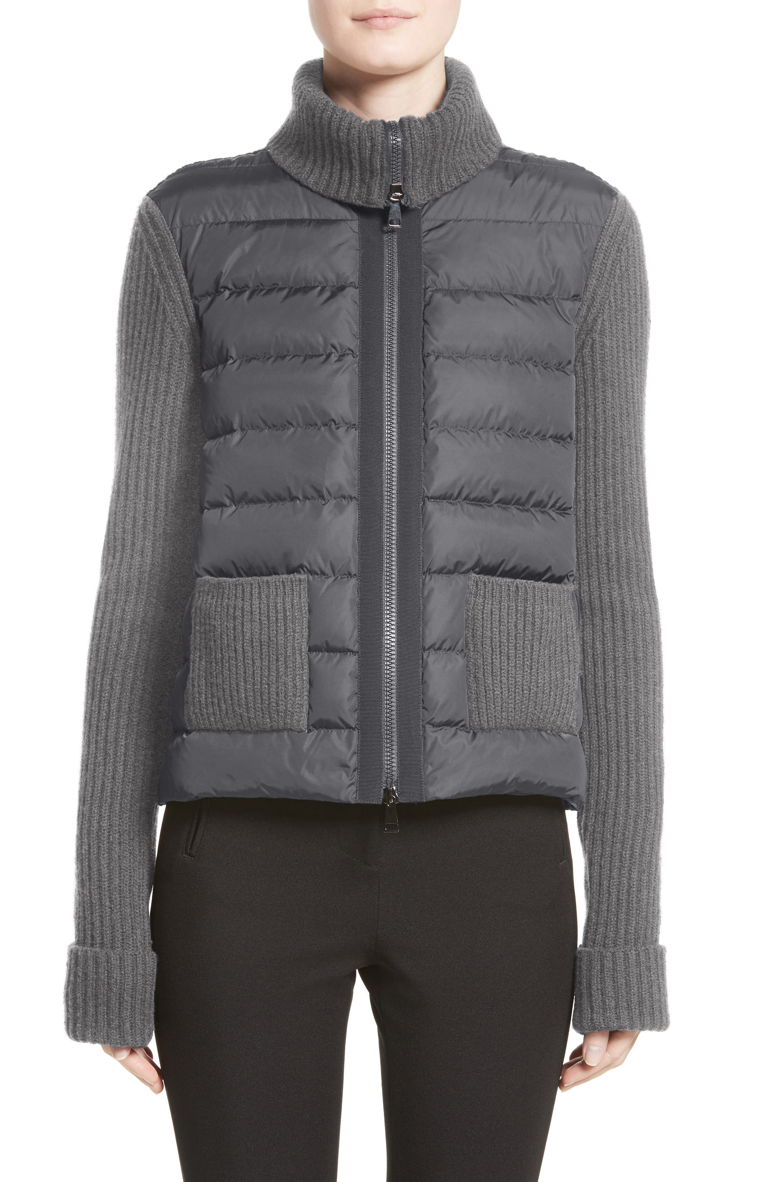 Moncler Ciclista Quilted Down Front Sweater Jacket, Grey