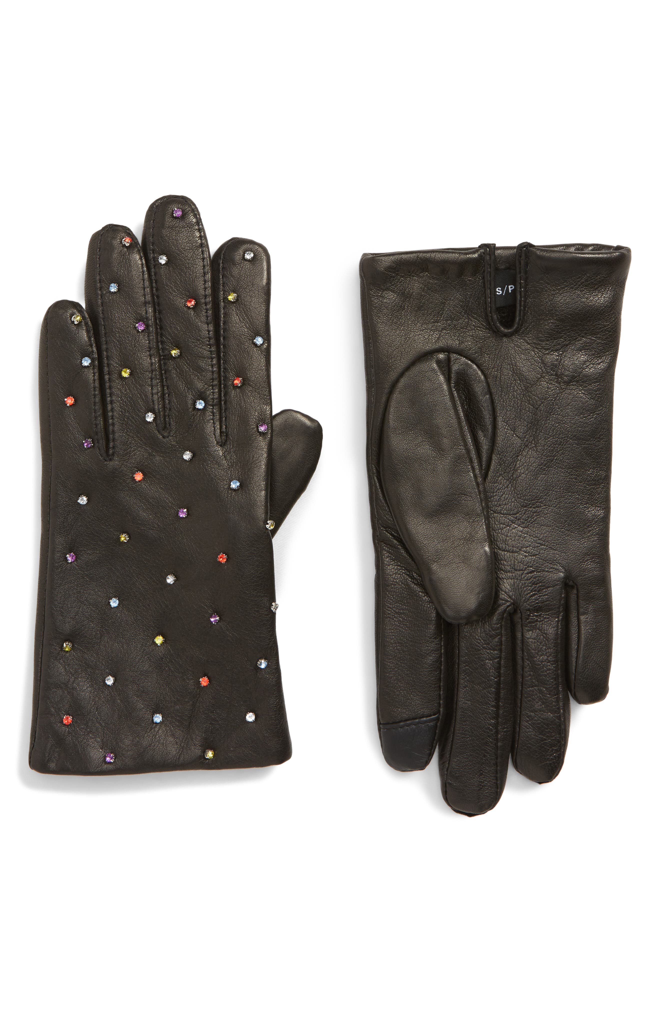 Echo Rani Crystal Embellished Leather Touchscreen Gloves, Black