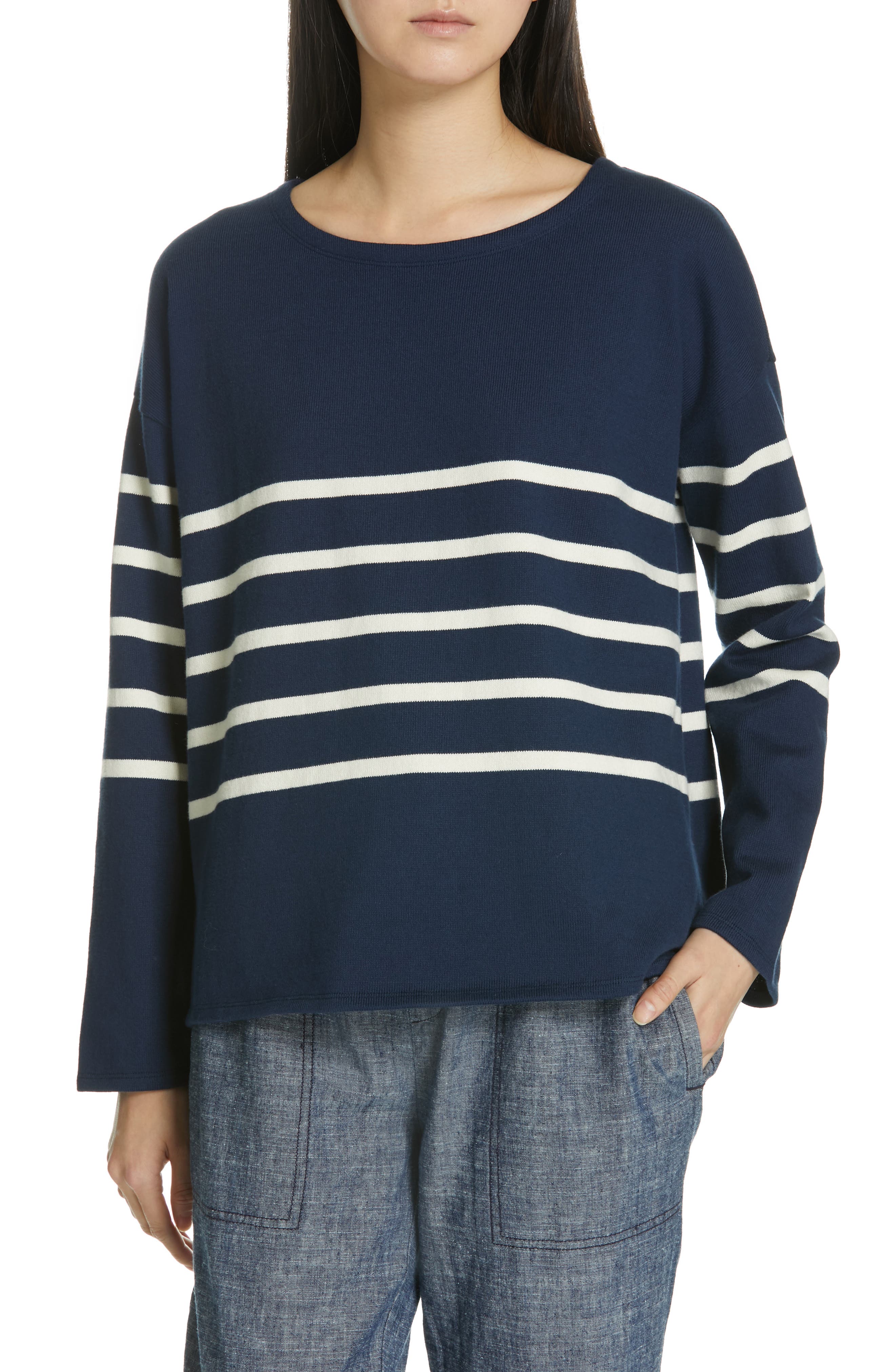 Eileen Fisher Stripe Organic Cotton Sweater, Blue