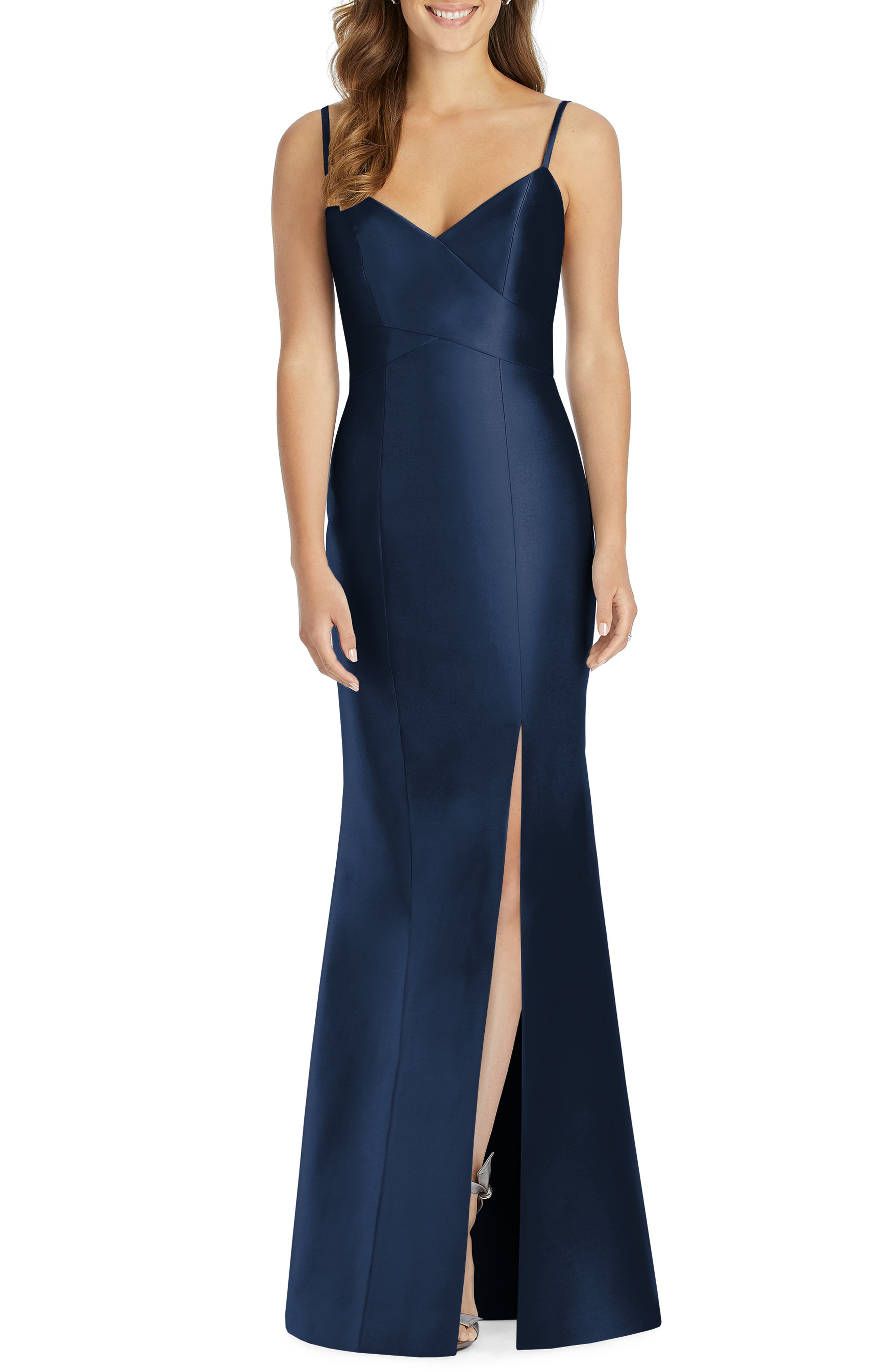 Alfred Sung Sateen Twill Trumpet Gown, Blue