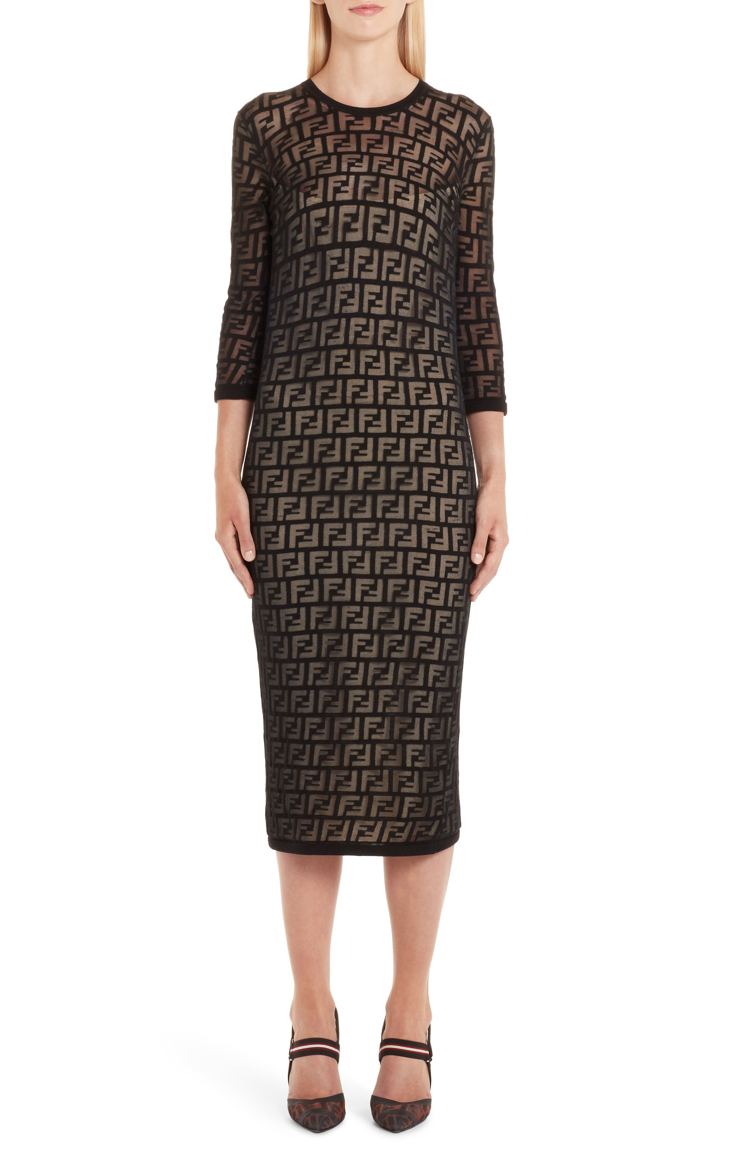 Fendi Ff Devore Knit Dress, 6 IT - Black