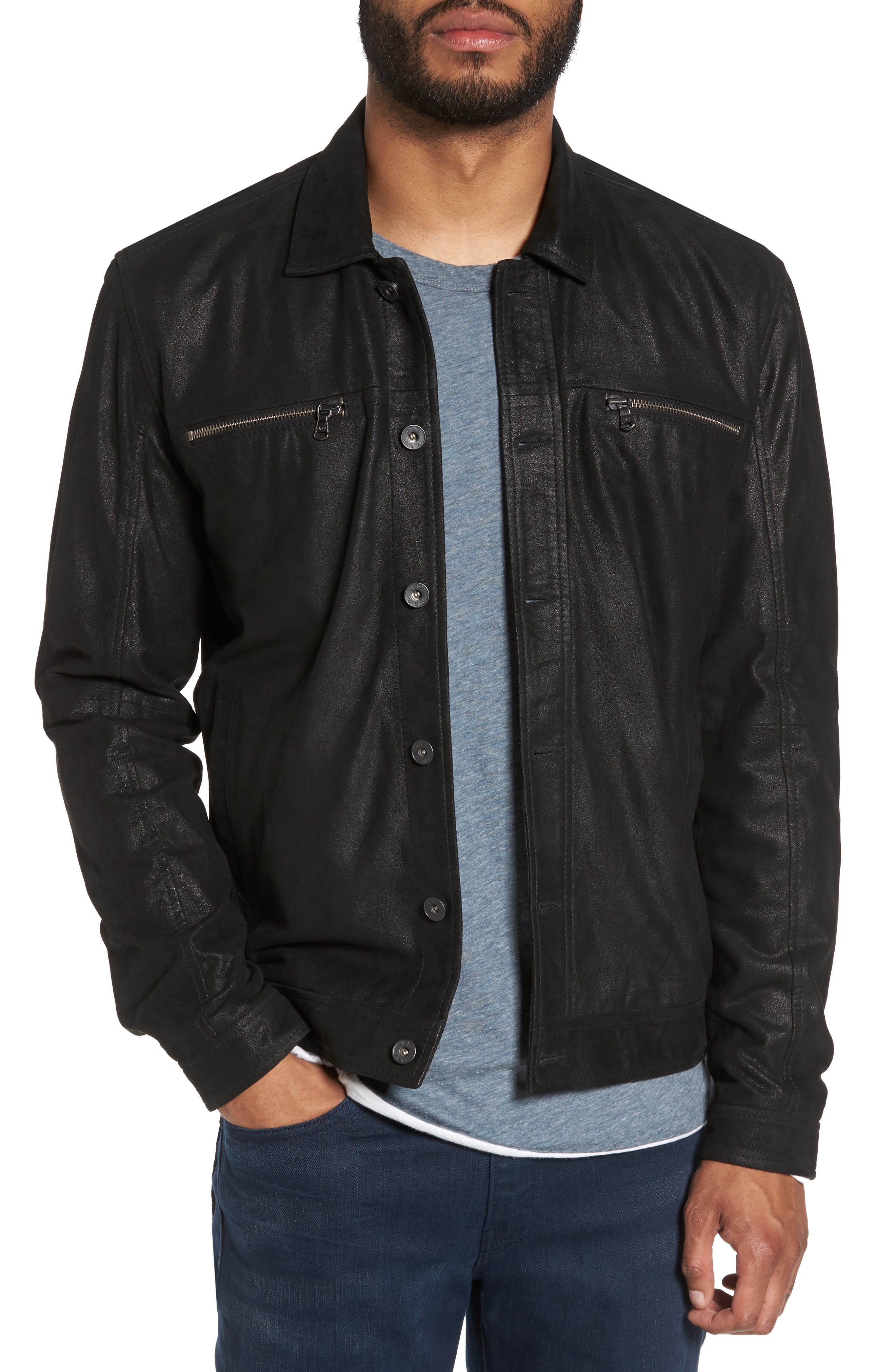 John Varvatos Star USA Leather Trucker Jacket | Nordstrom