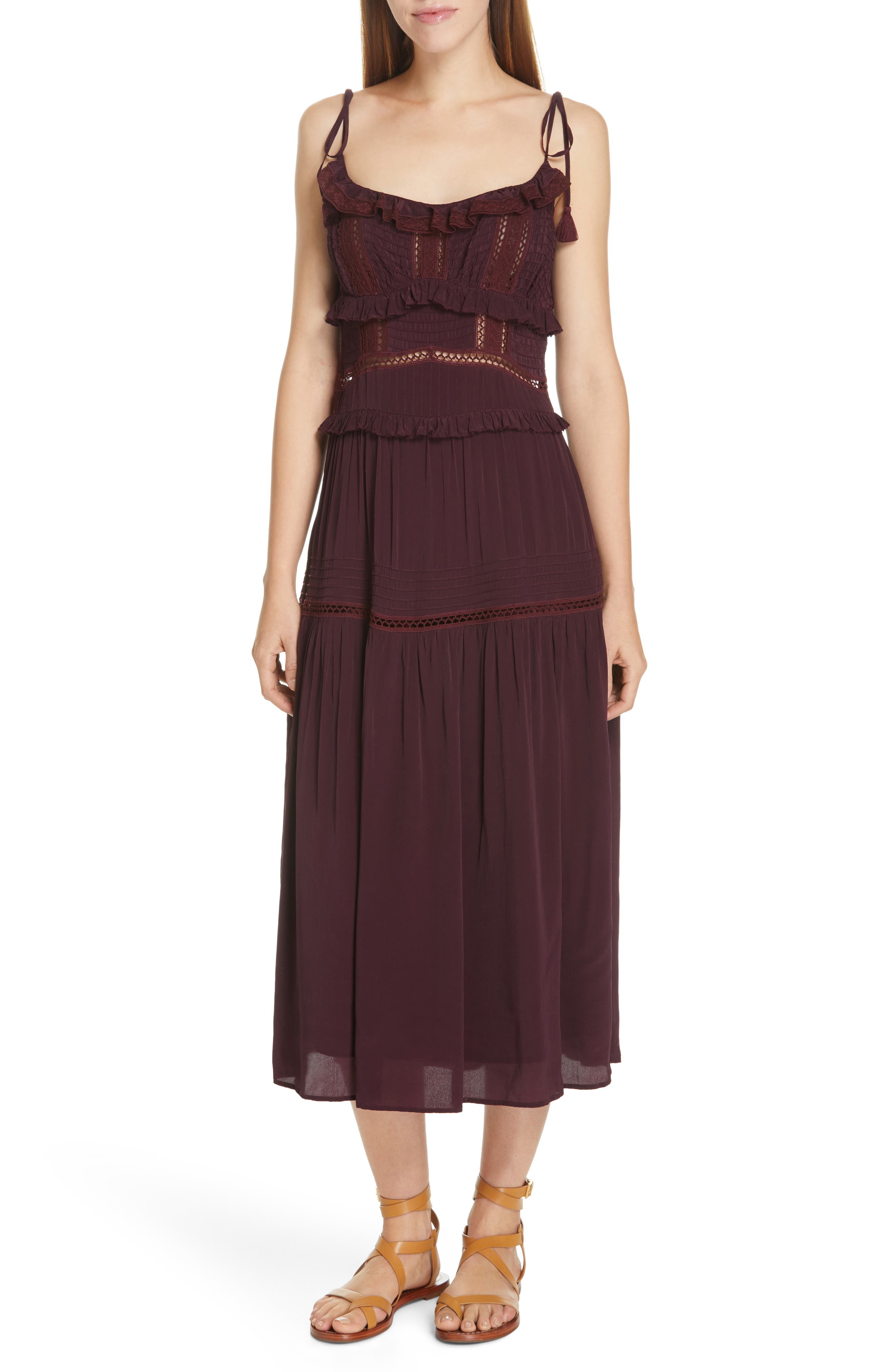 Sea Poppy Ruffle Midi Dress, Purple