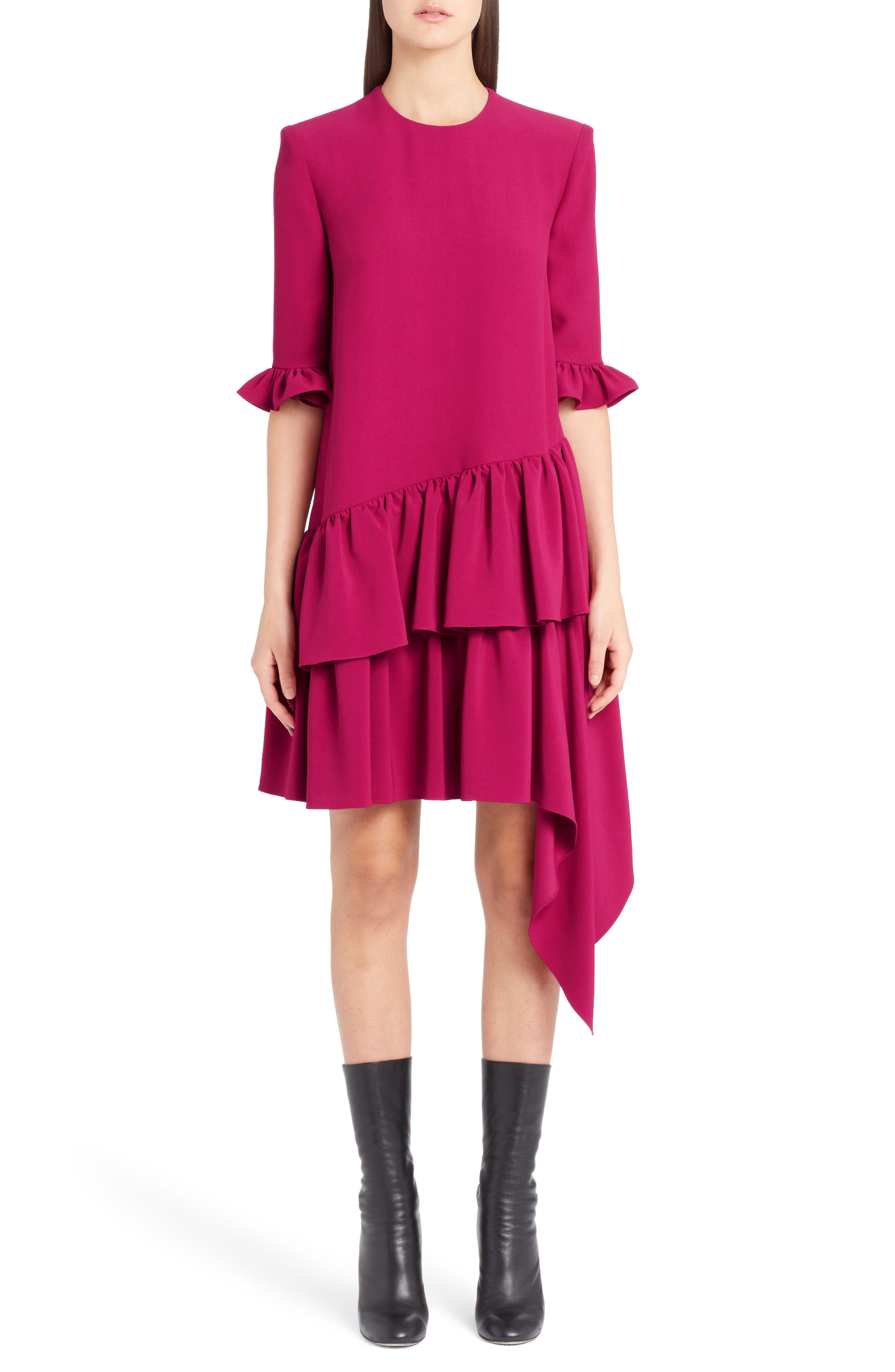 Alexander Mcqueen Asymmetrical Ruffle Hem Crepe Dress, US / 40 IT - Pink