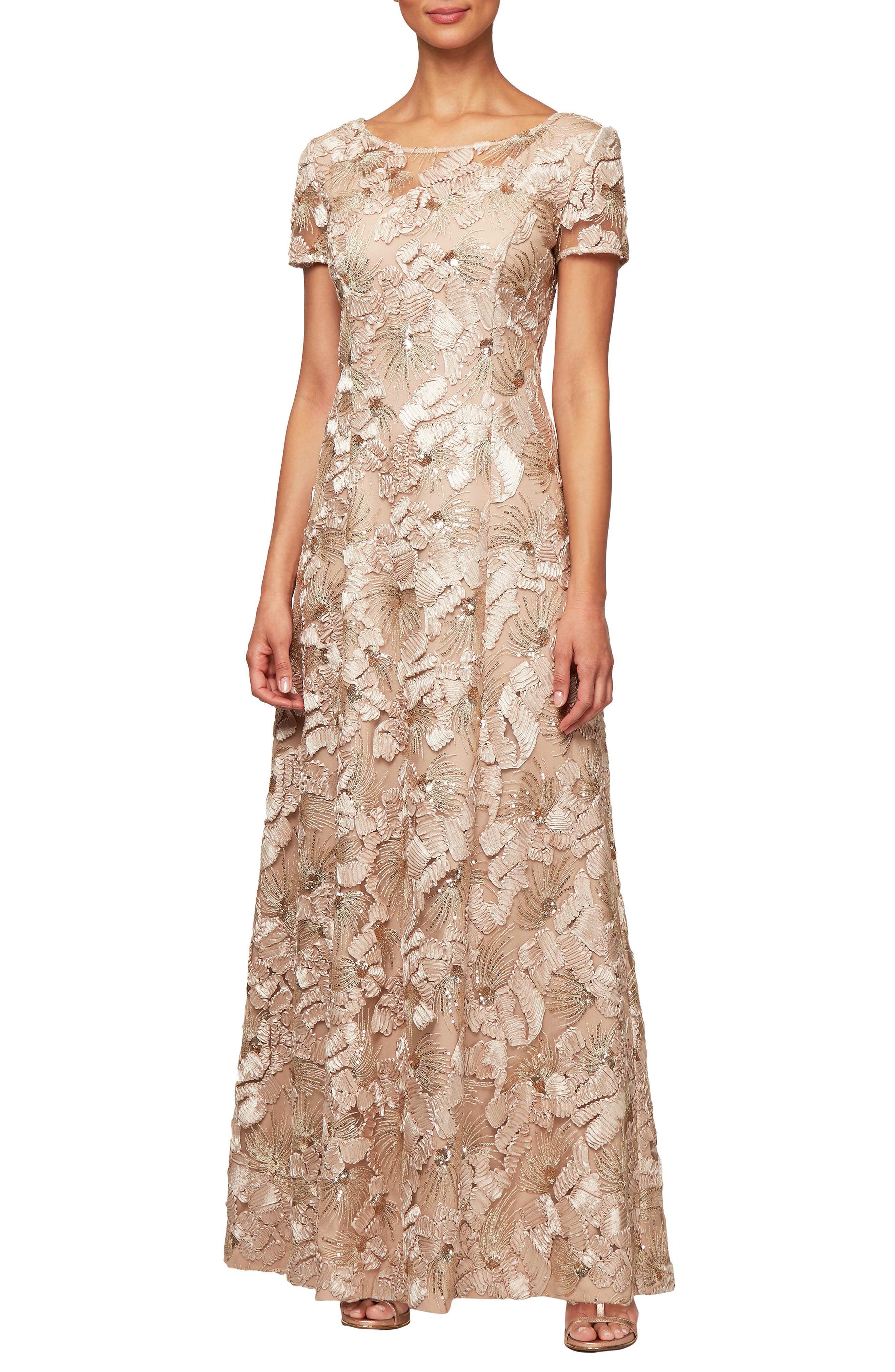 Alex Evenings Soutache Evening Dress, Beige