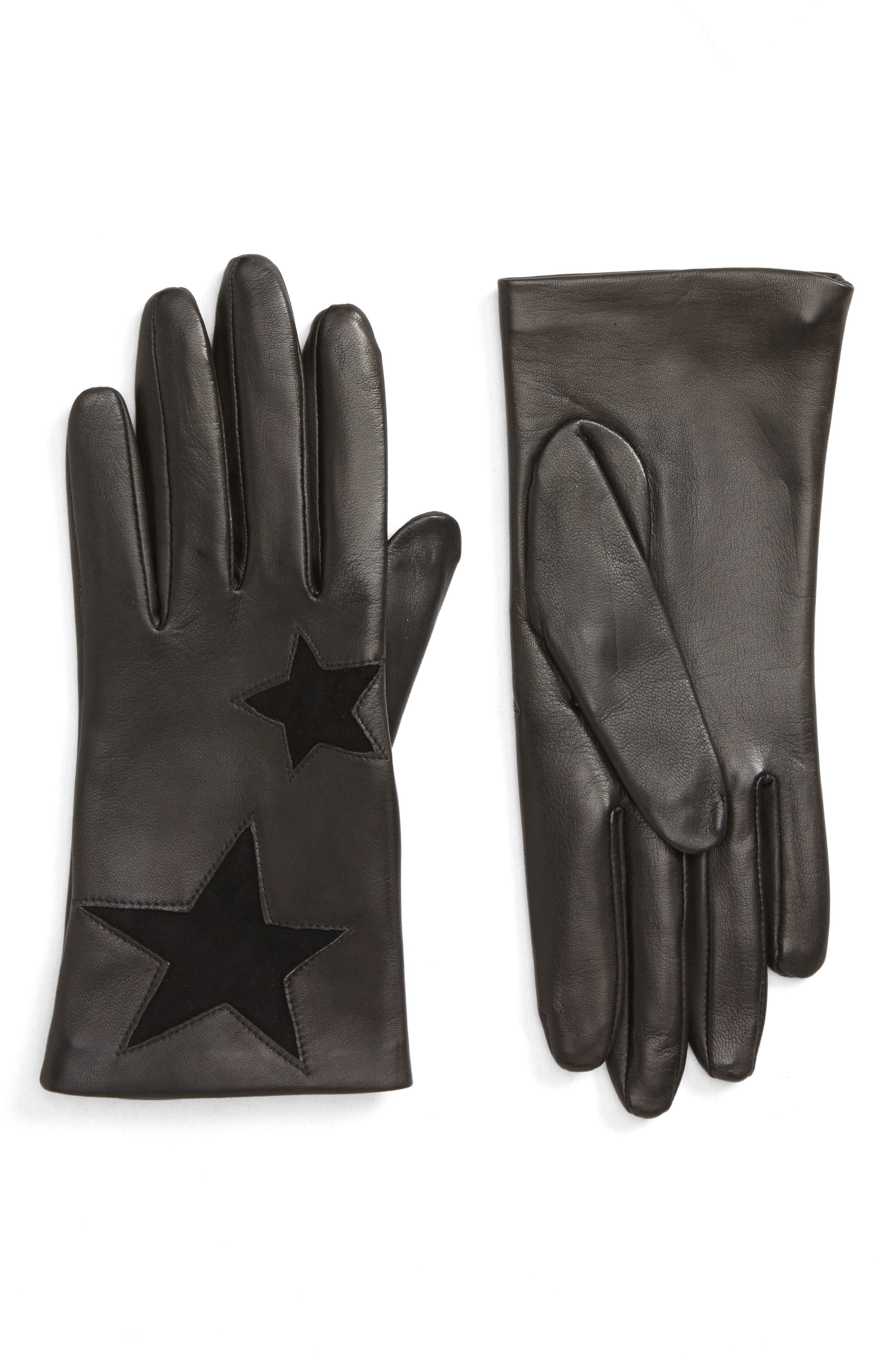 Nordstrom Star Lambskin Leather Gloves, Black