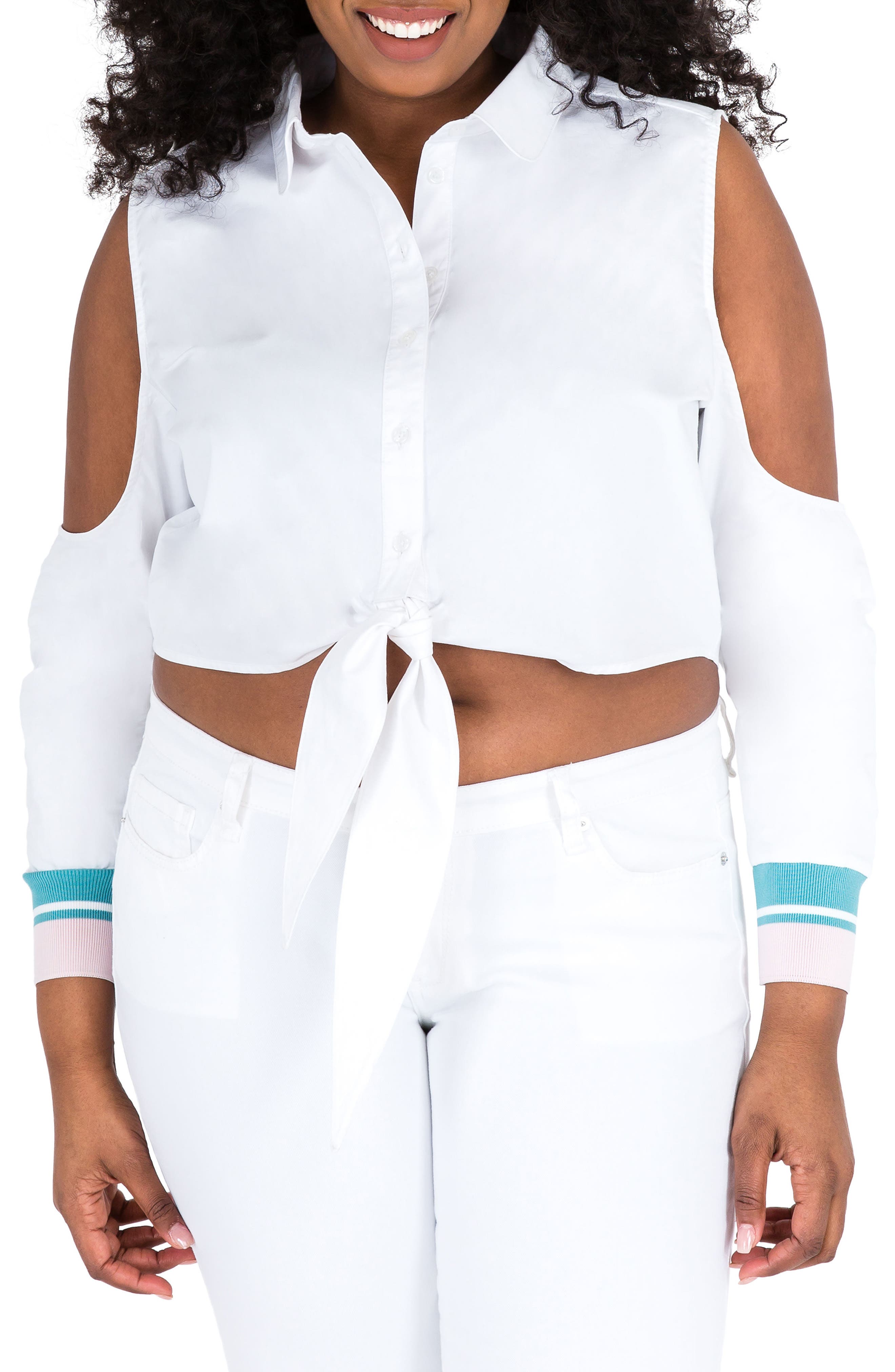 Plus Size Poetic Justice Prianca Cold Shoulder Poplin Top, White