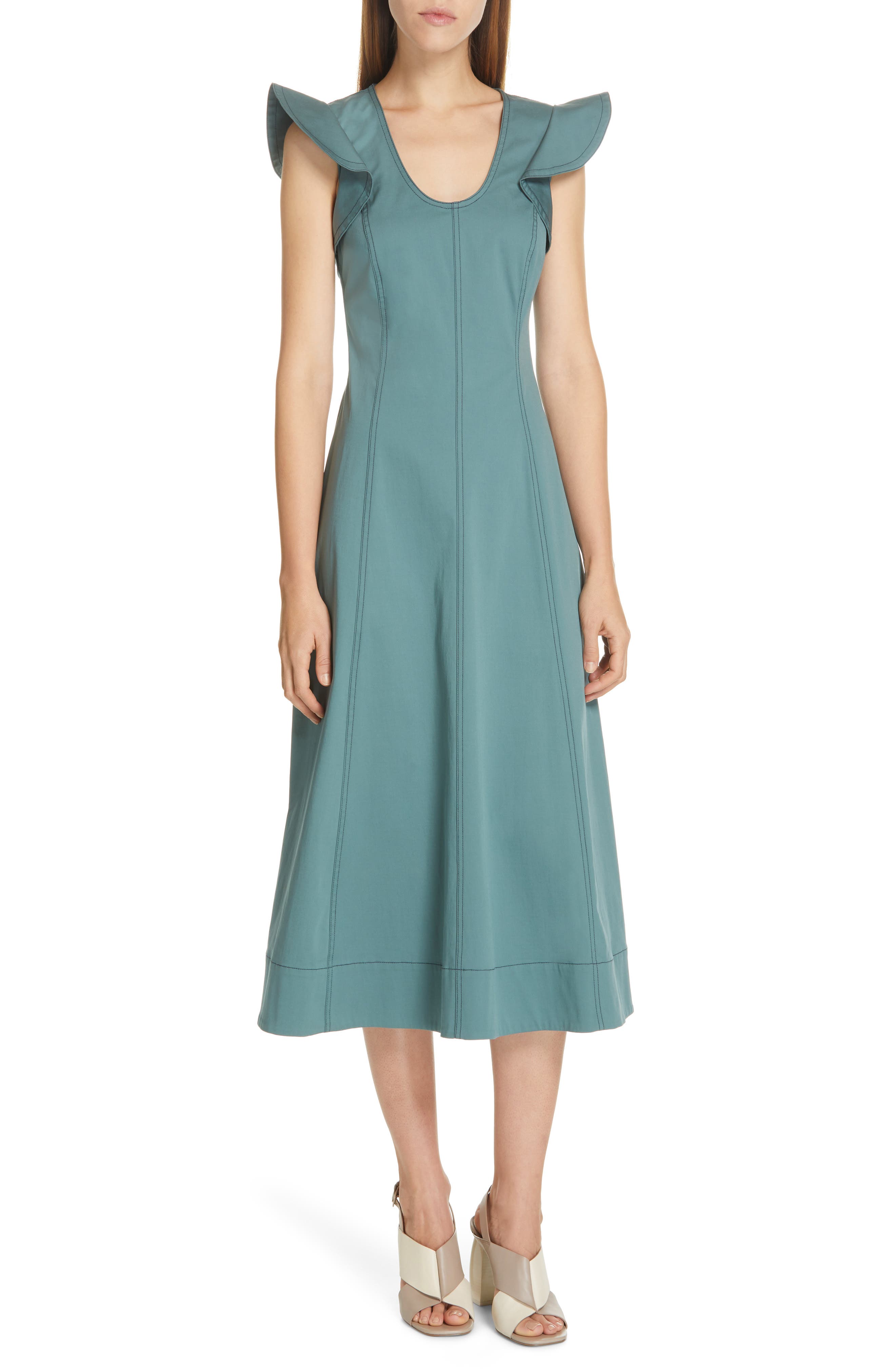 Sea Stella Flutter Sleeve Midi Dress, Green