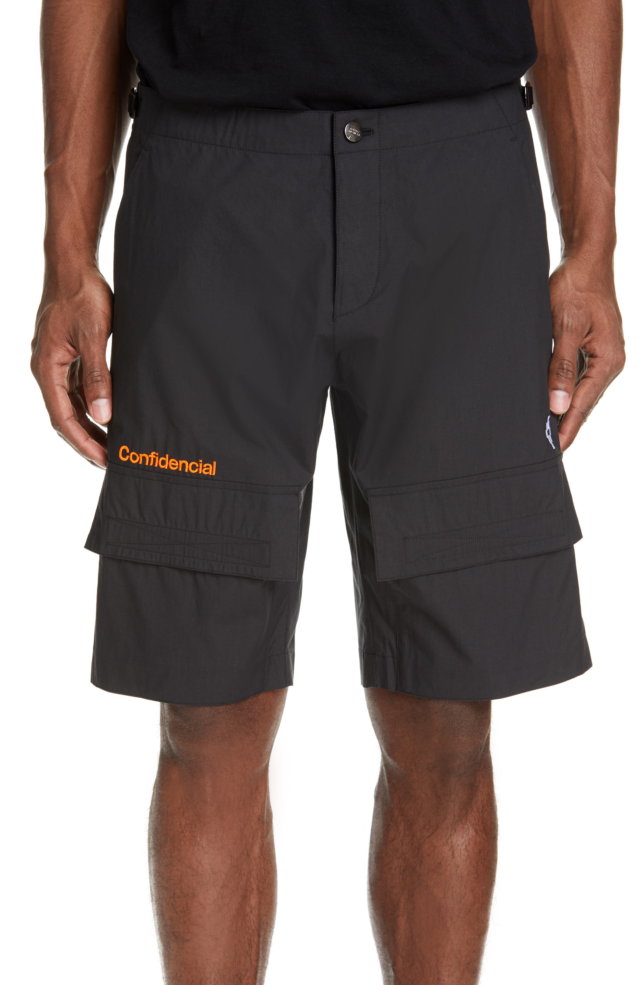 Marcelo Burlon Confidencial Embroidered Cargo Shorts, Black