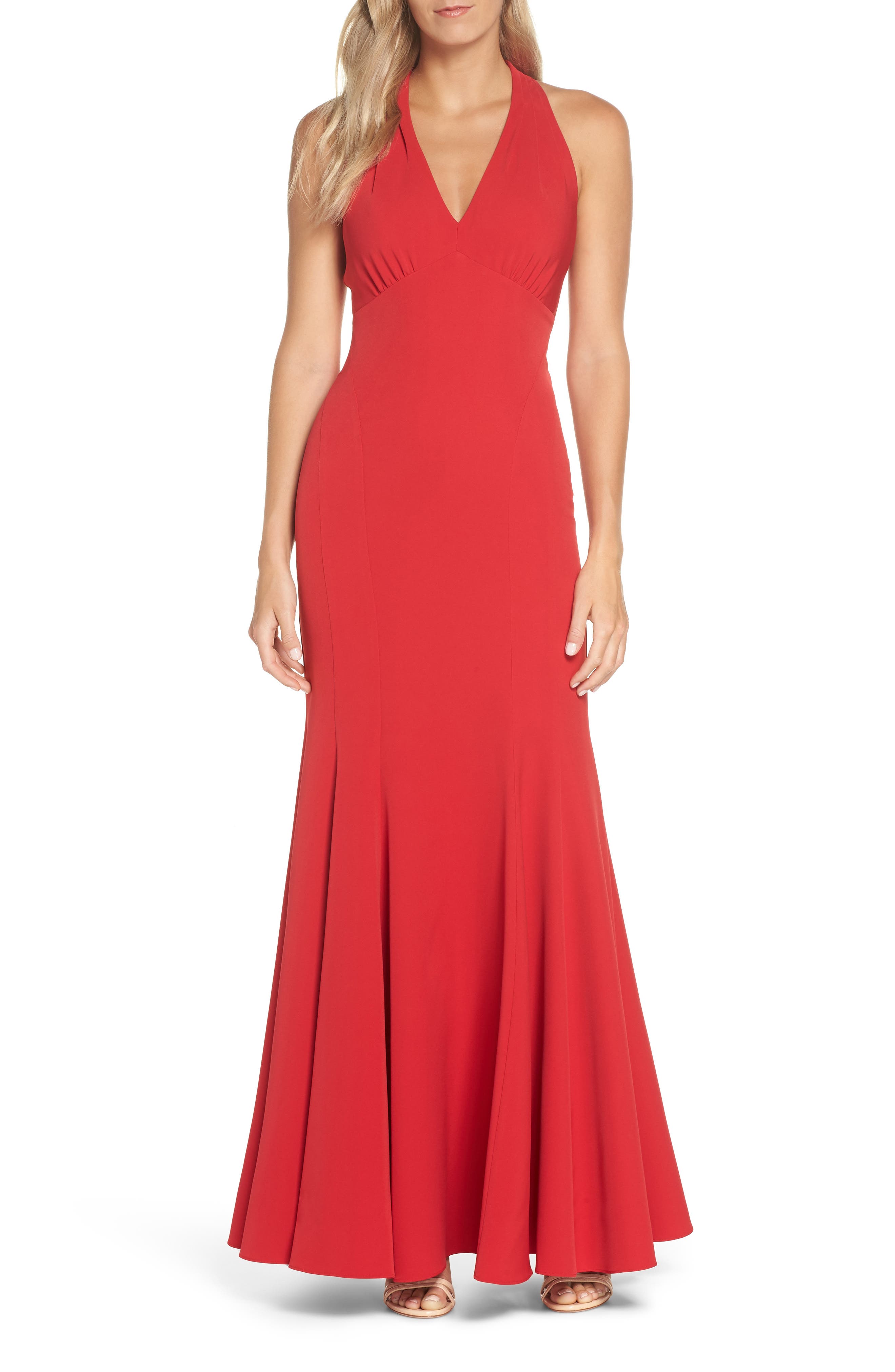 Vince Camuto Halter Trumpet Gown, Red