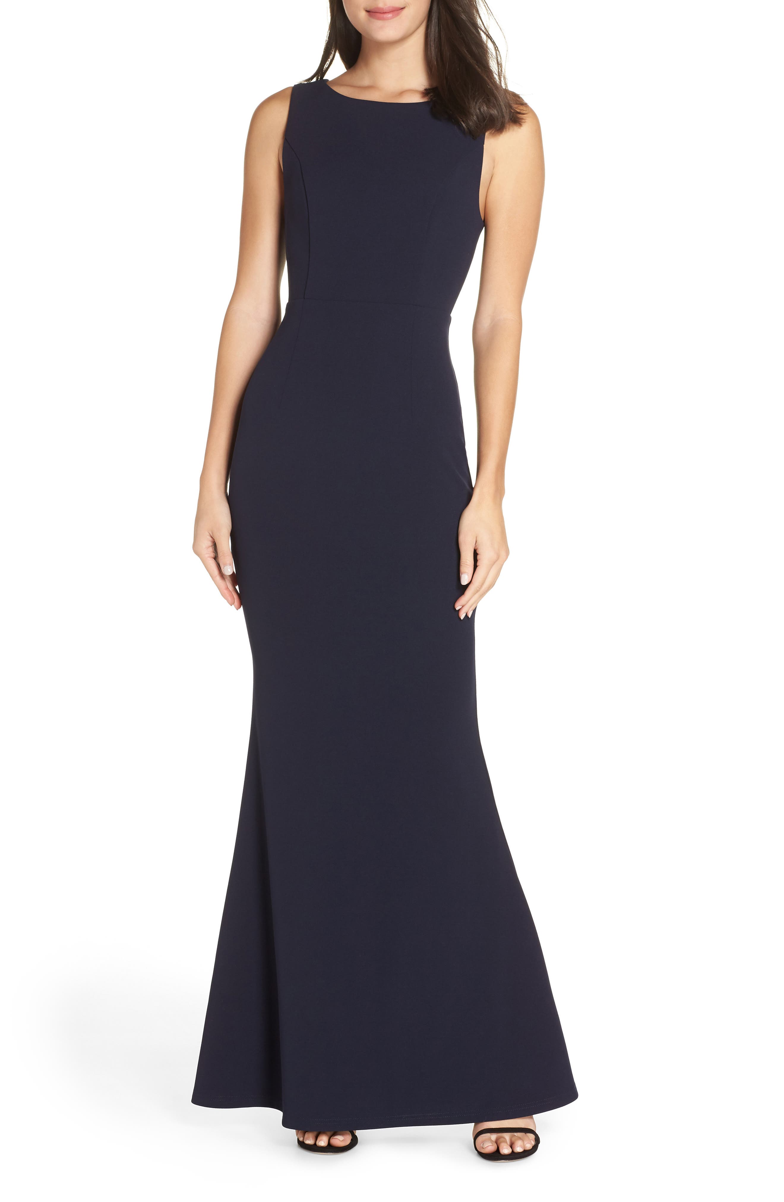 Lulus Mine Backless Trumpet Gown, Blue