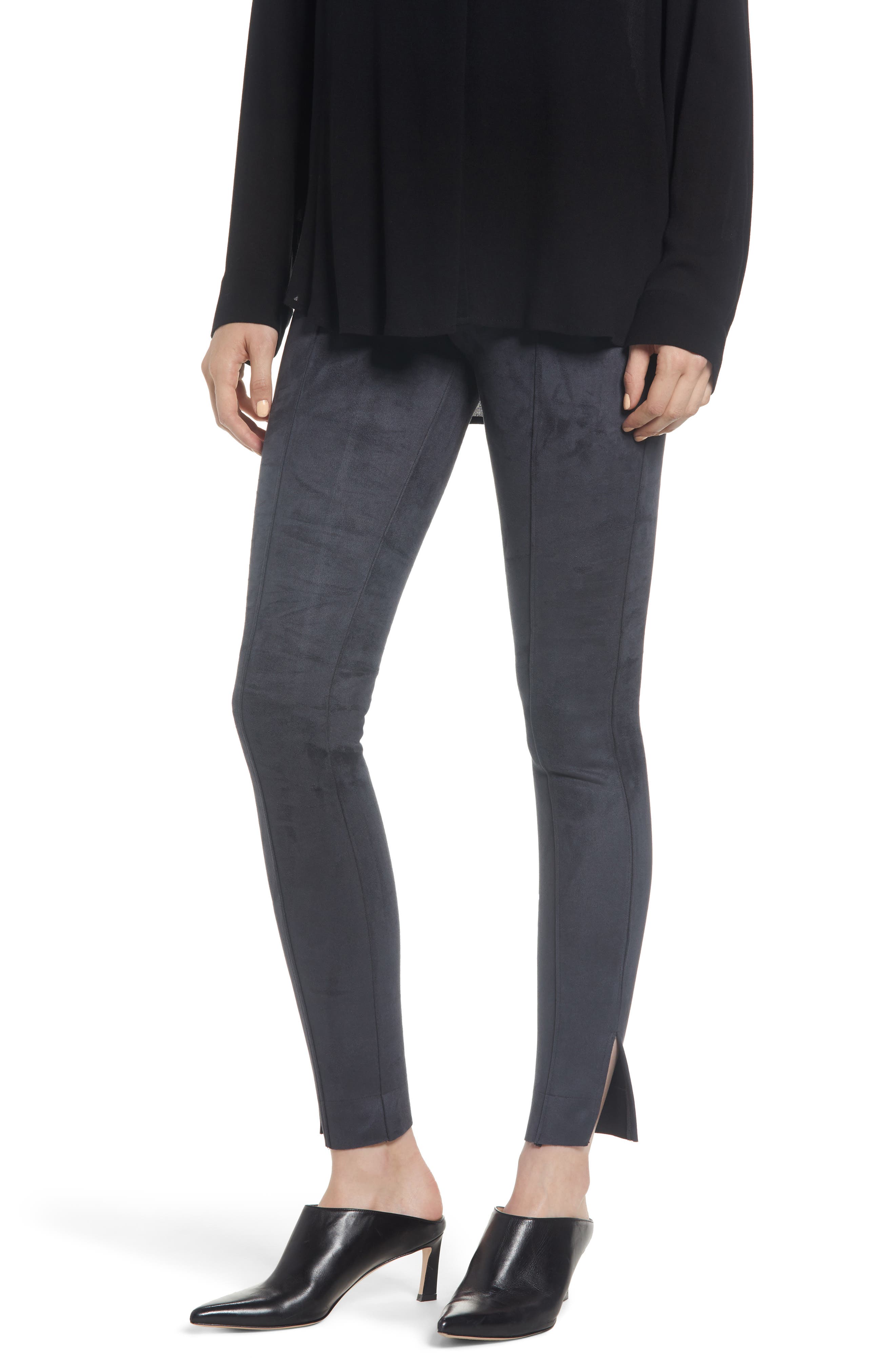 Zeza B By Hue Side Slit Faux Suede Leggings, Grey