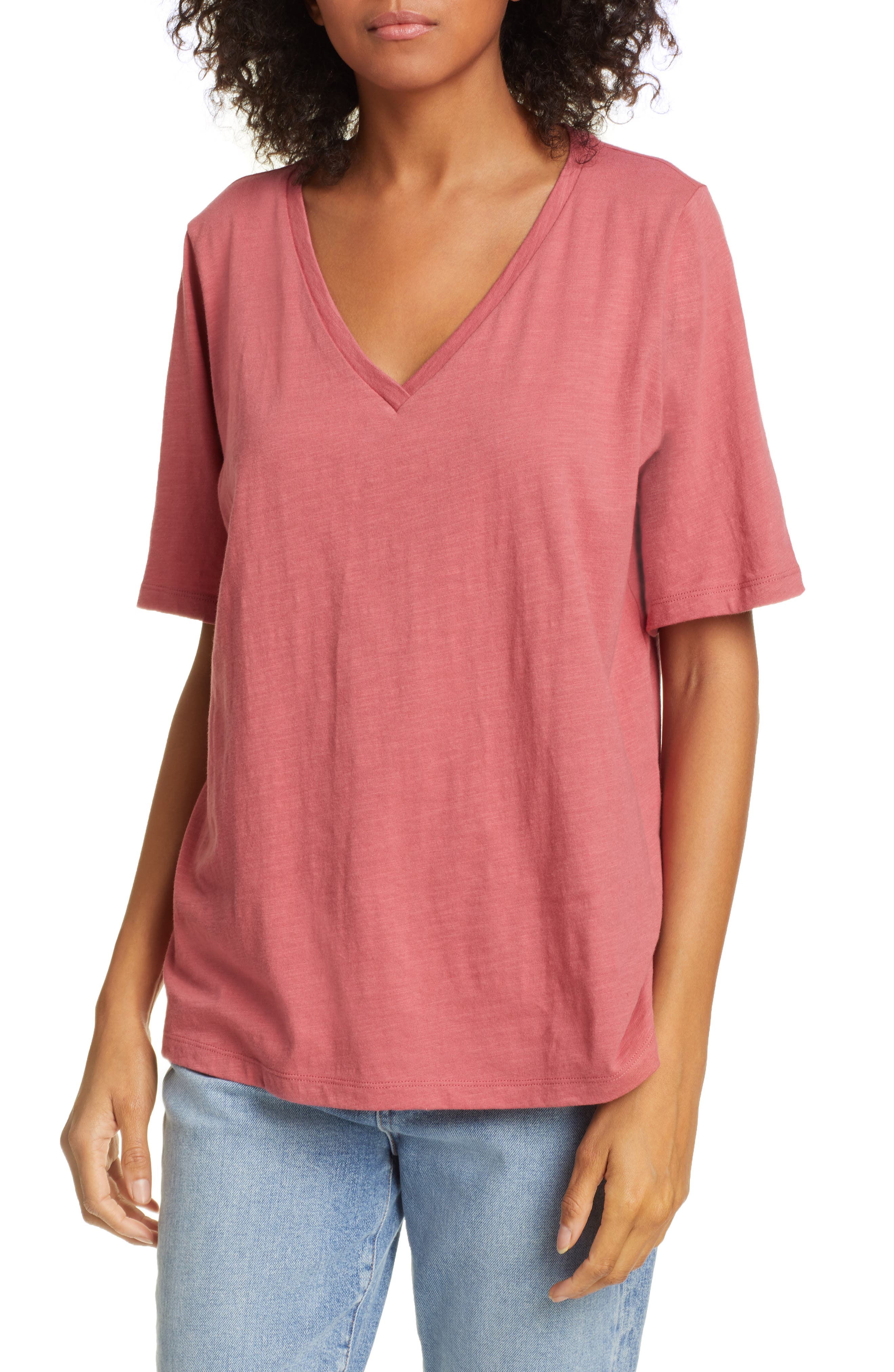 Eileen Fisher V-Neck Organic Cotton Tee, Orange