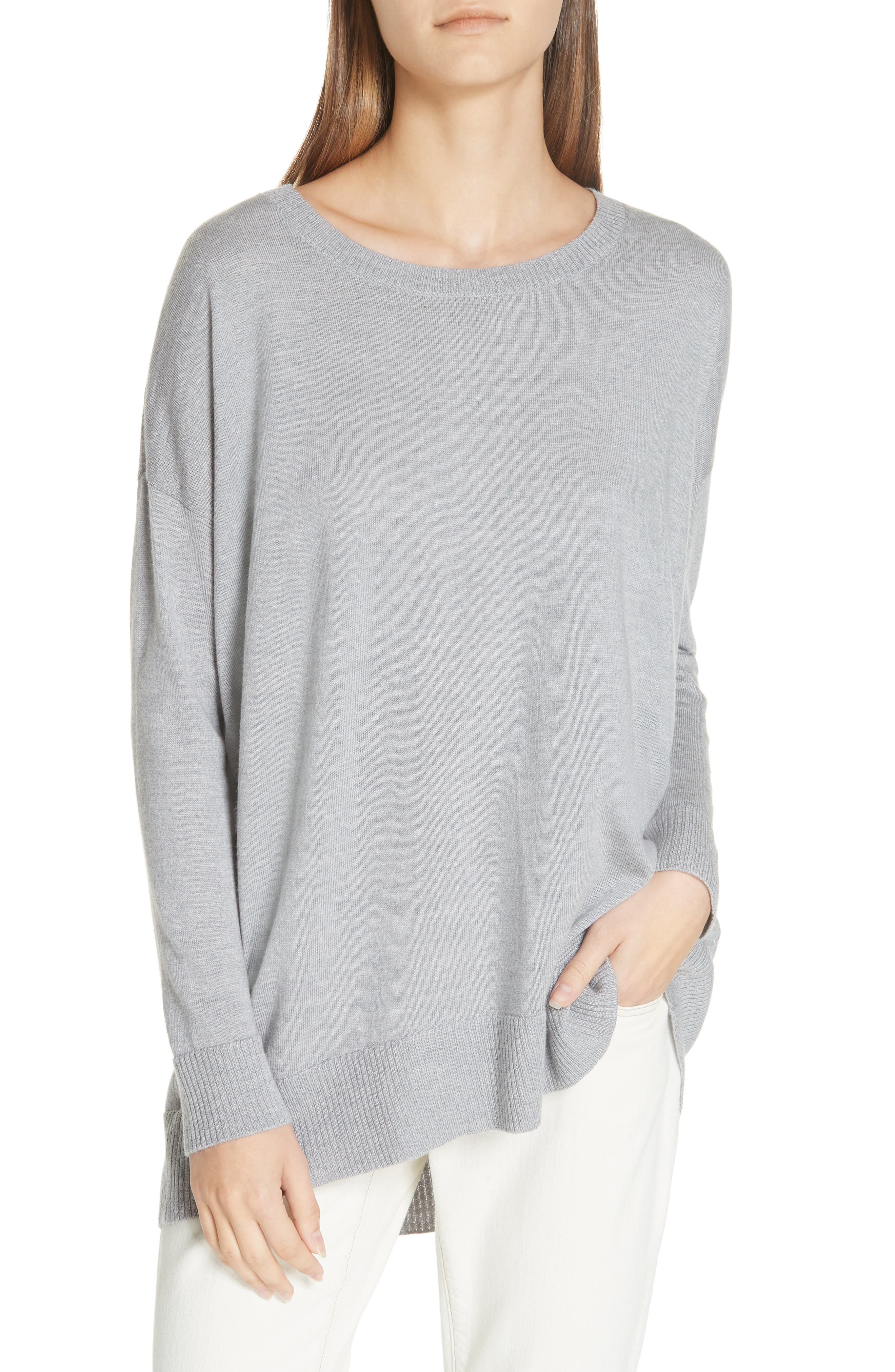 Eileen Fisher Merino Jersey Ballet Neck Tunic, Grey