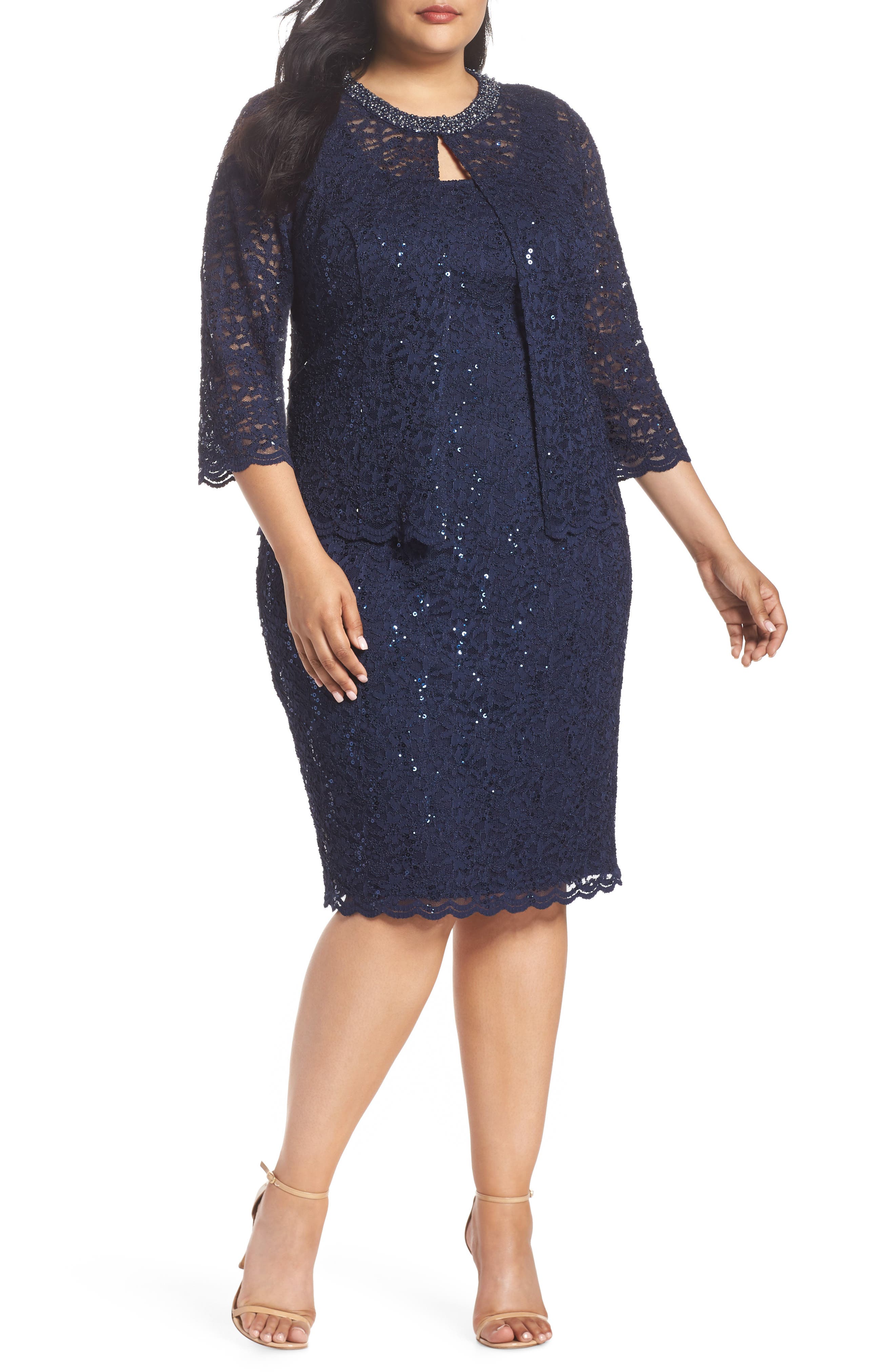 Plus Size Alex Evenings Sequin Shift Dress & Jacket, Blue