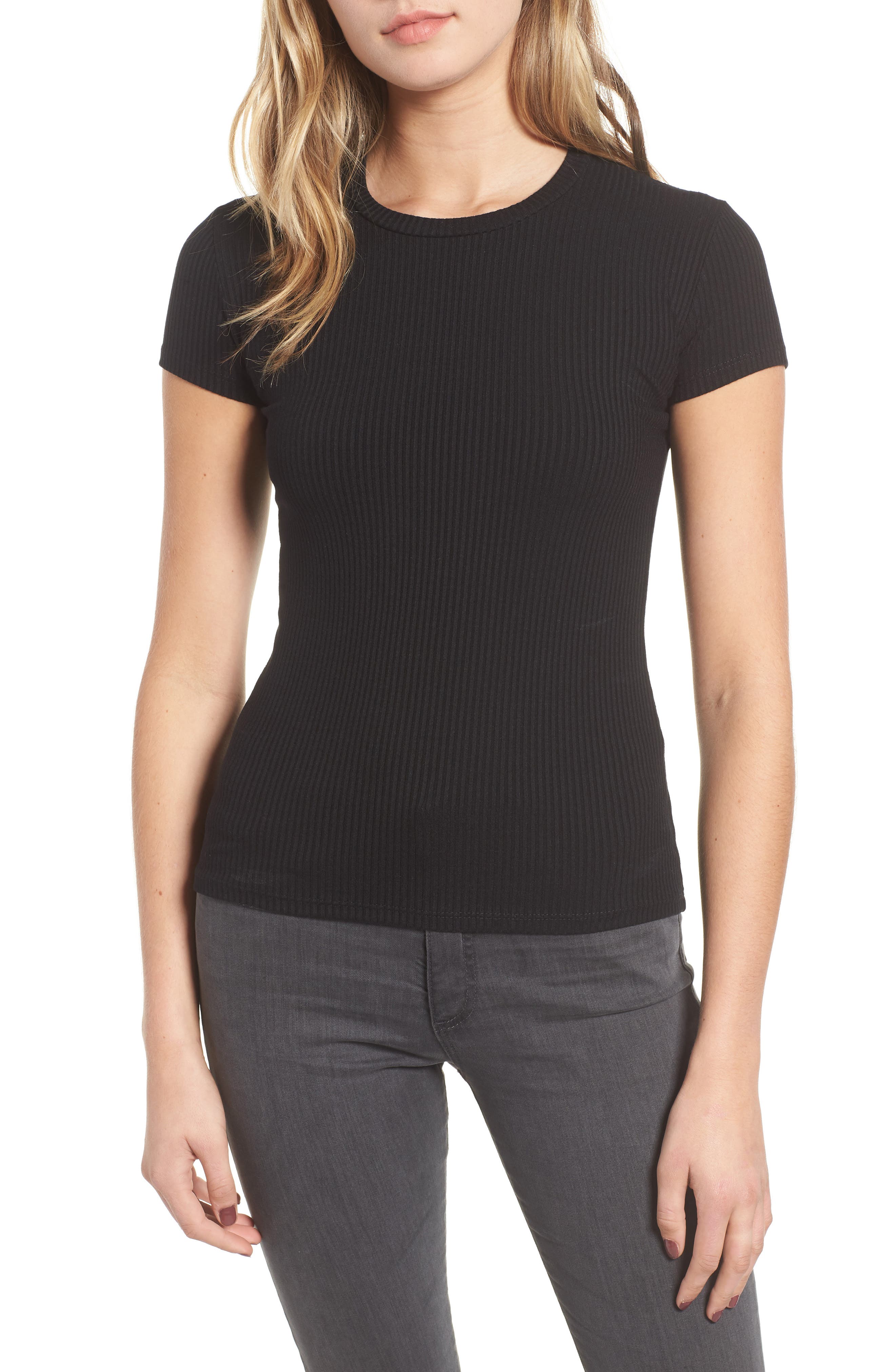 Amour Vert Diana Ribbed Tee, Black