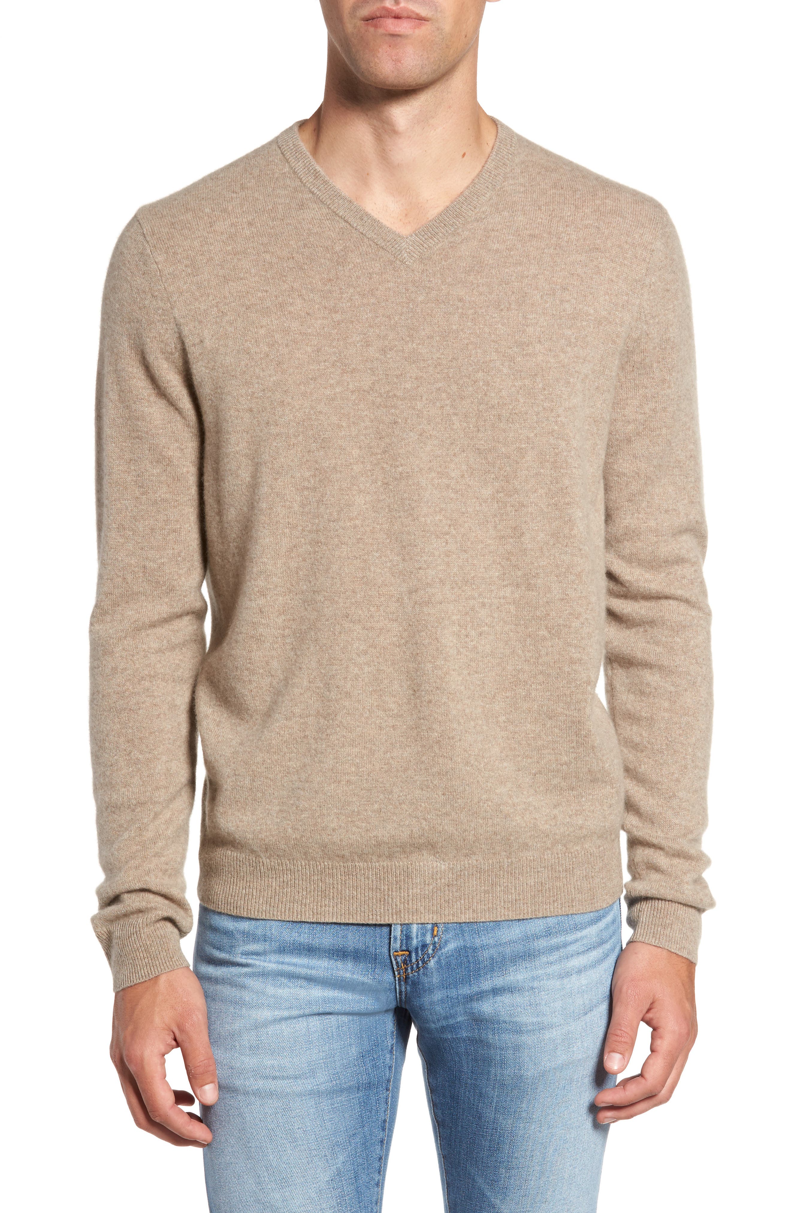 Nordstrom Shop Cashmere V-Neck Sweater, Brown