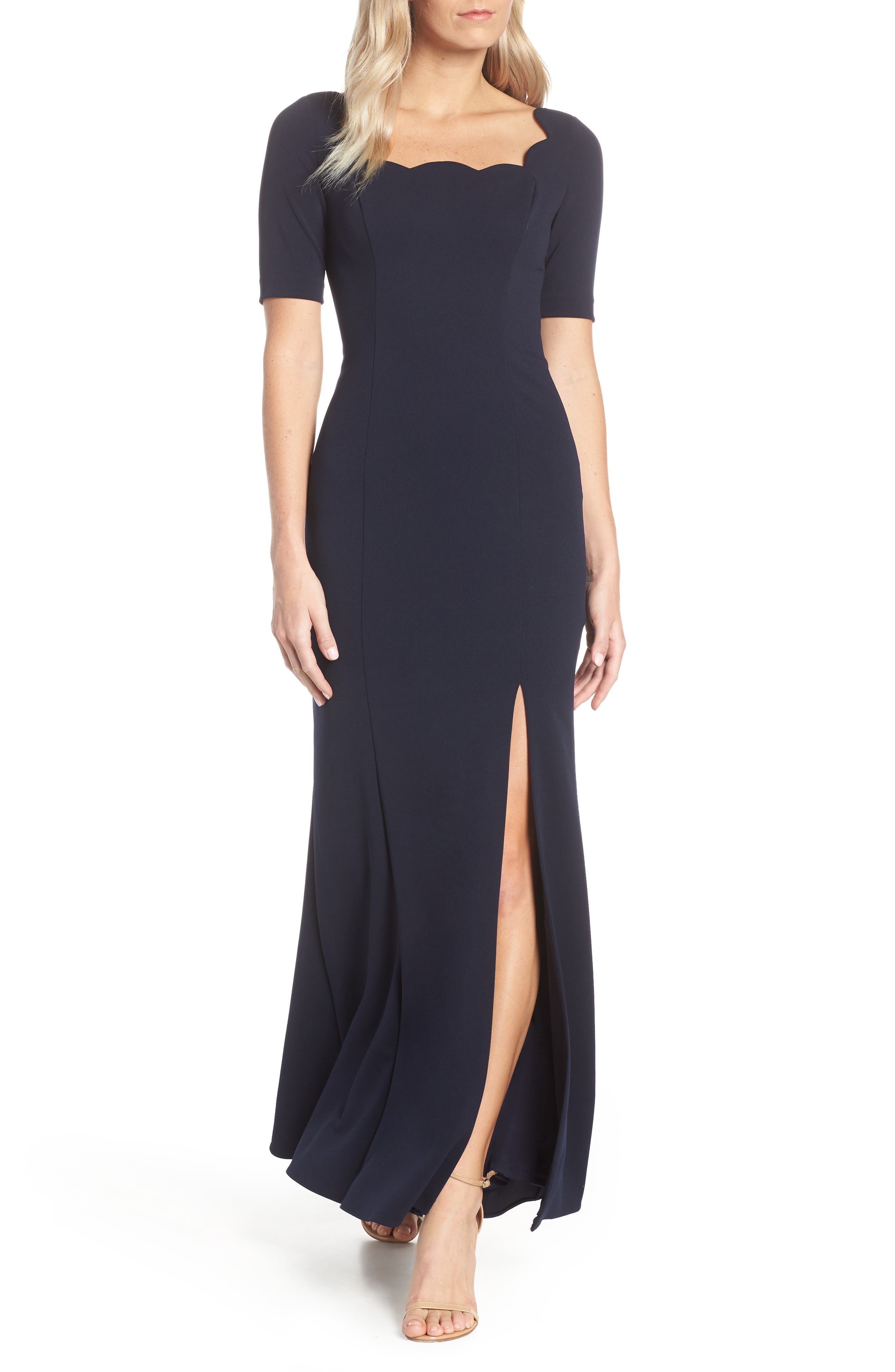 Adrianna Papell Scallop Neck Crepe Evening Dress, Blue