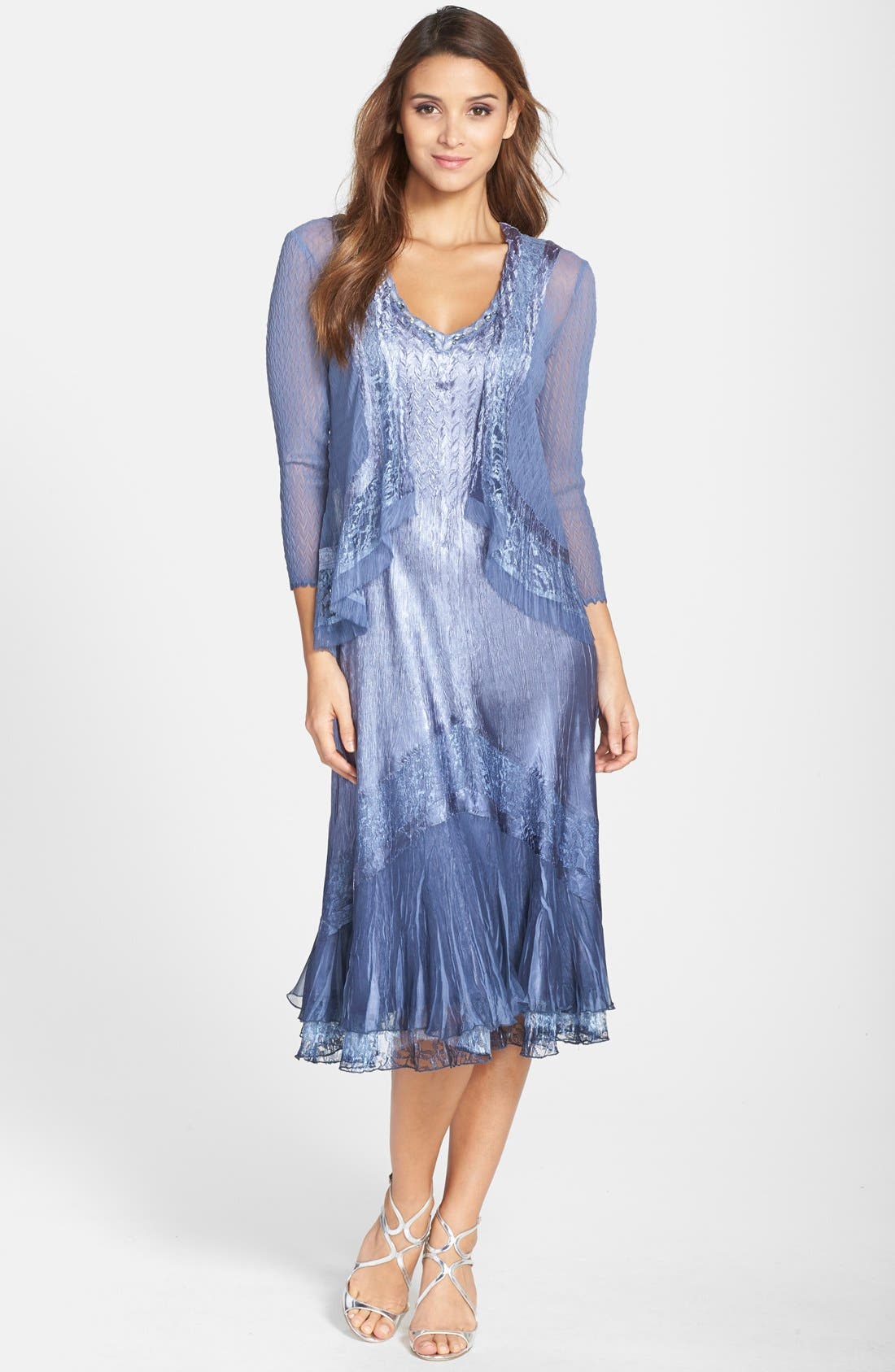 Komarov Embellished Lace Trim Charmeuse Dress & Jacket