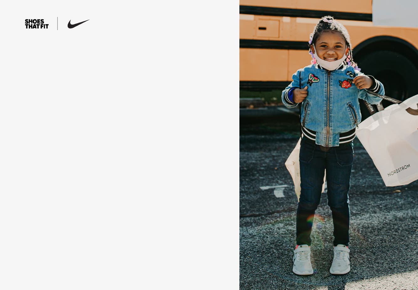 Kids with new shoes from Shoes That Fit, Nordstrom and Nike.