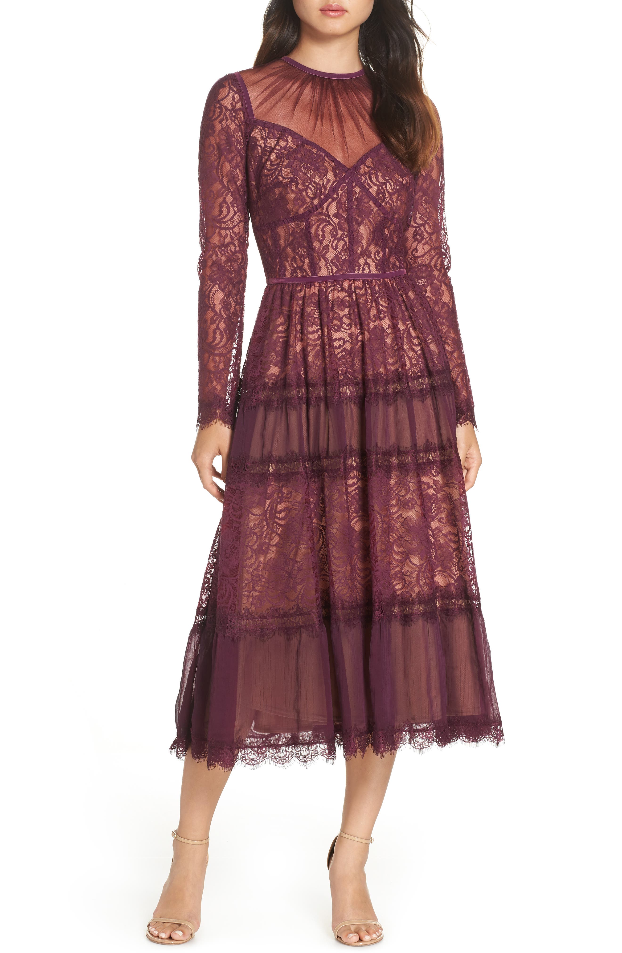 Tadashi Shoji Embroidered Lace Dress, Purple