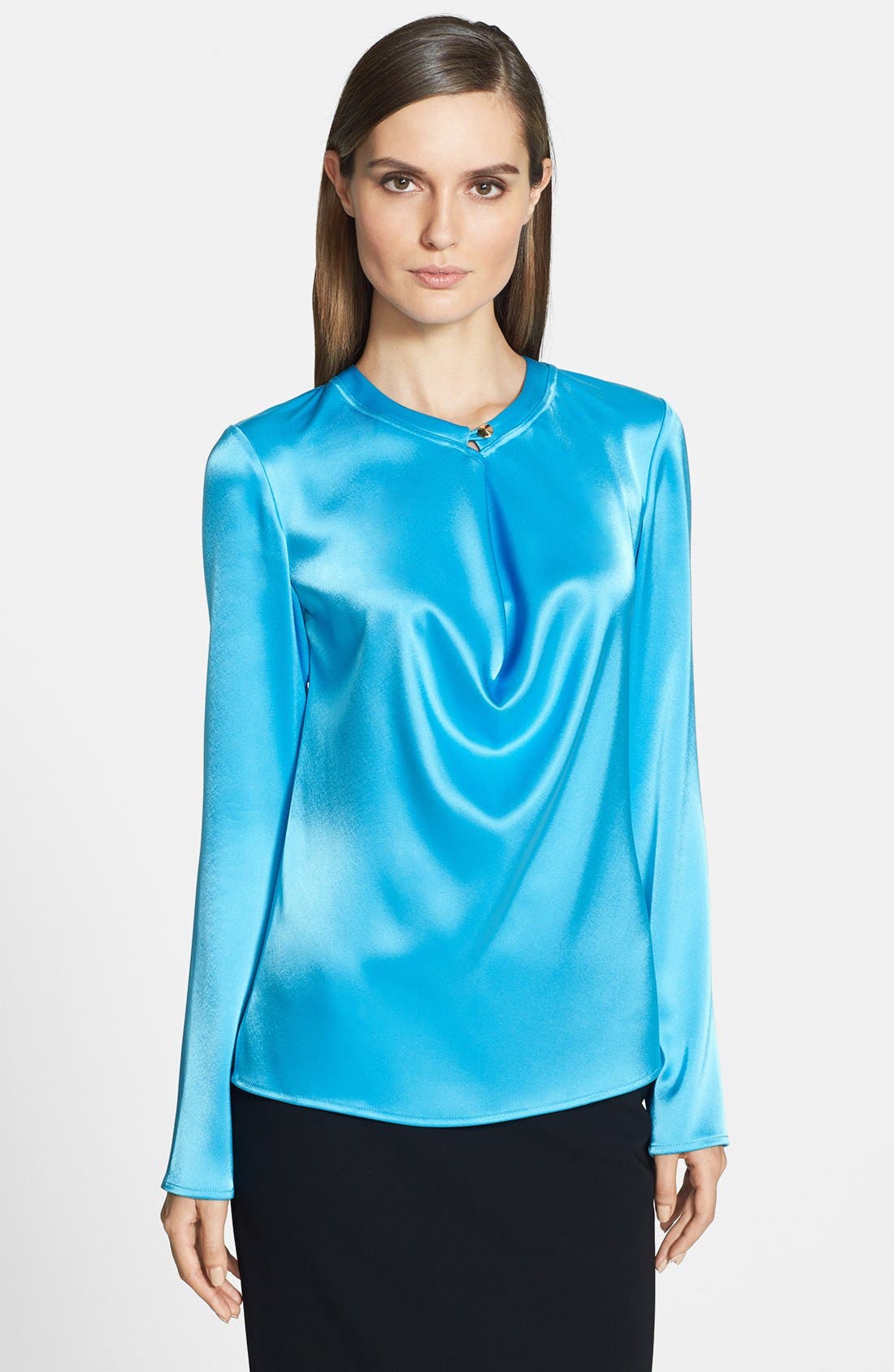St. John Collection Buttoned Cowl Neck Liquid Satin Blouse Nordstrom
