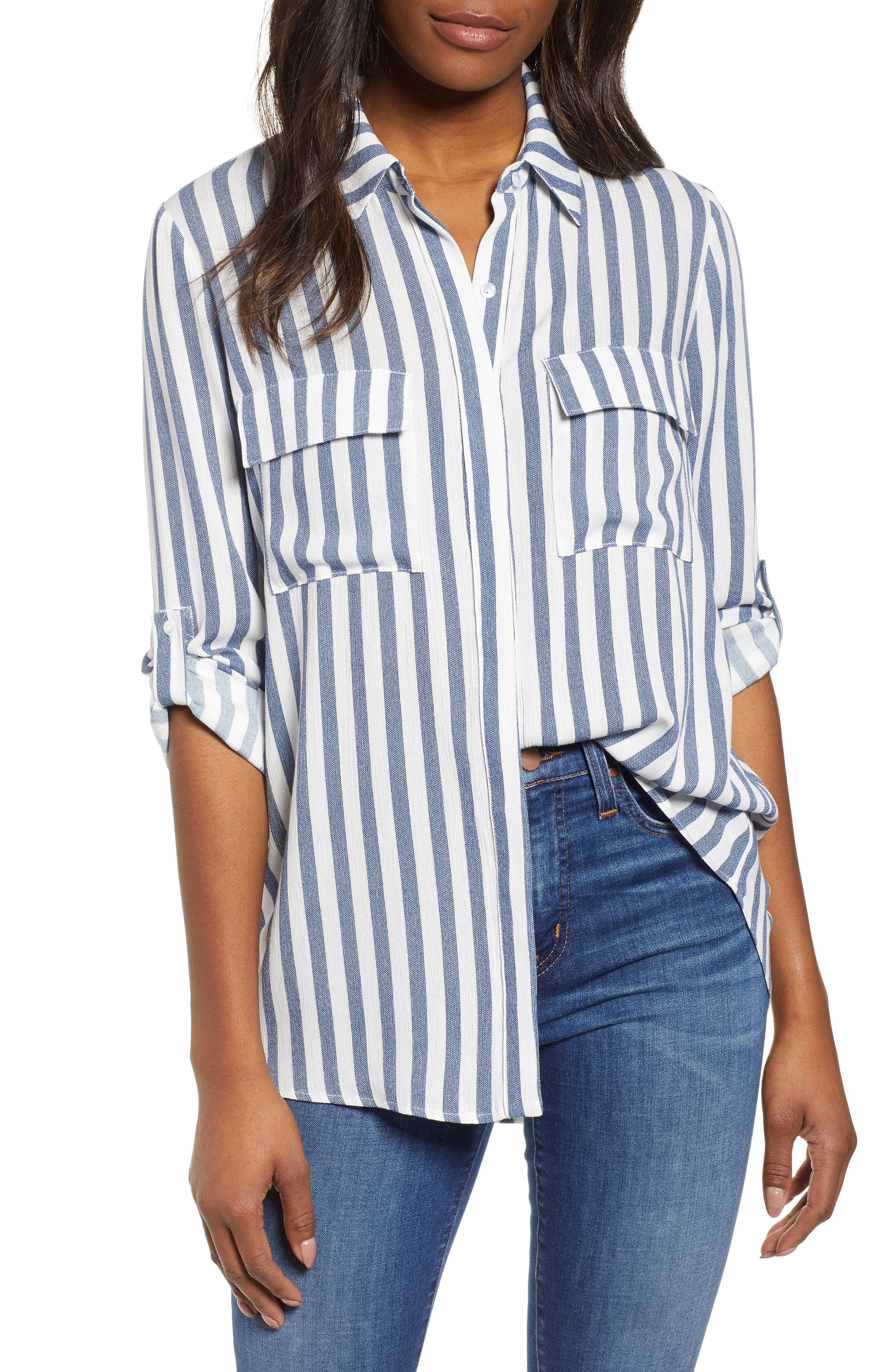 Petite Gibson X Hi Sugarplum! Scottsdale Oversize Button Down Tunic, Blue