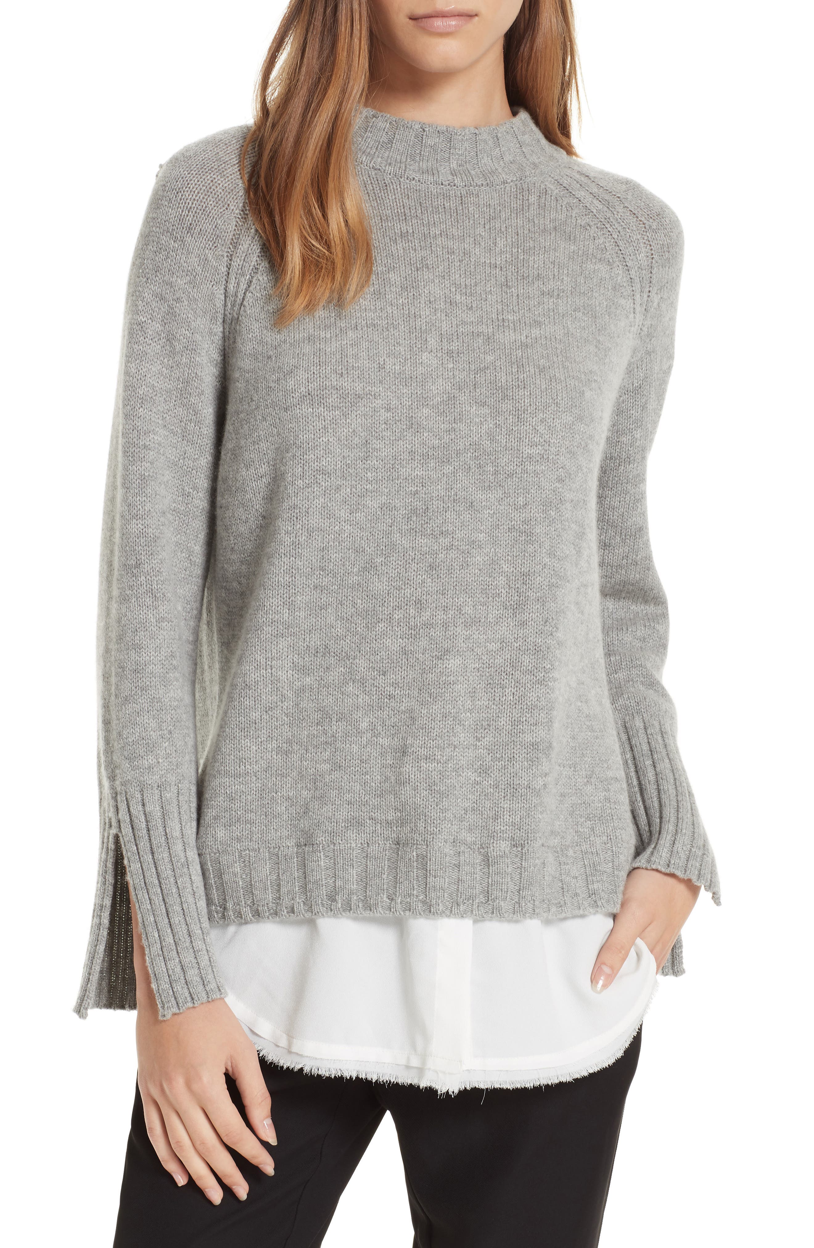 Brochu Walker Strand Layered Wool Cashmere Sweater, Grey