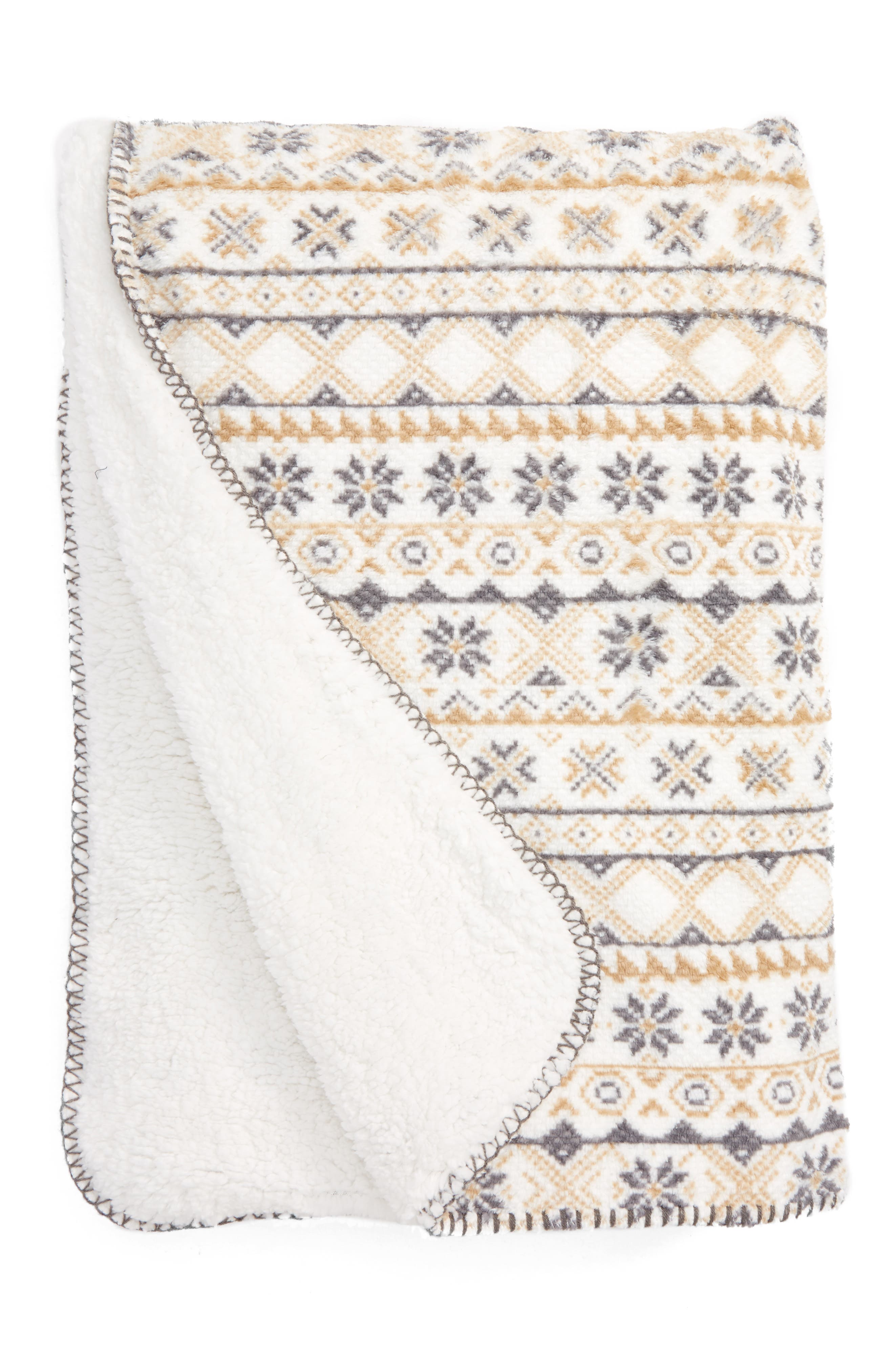 PJ Salvage Fair Isle Print Faux Shearling Blanket Nordstrom