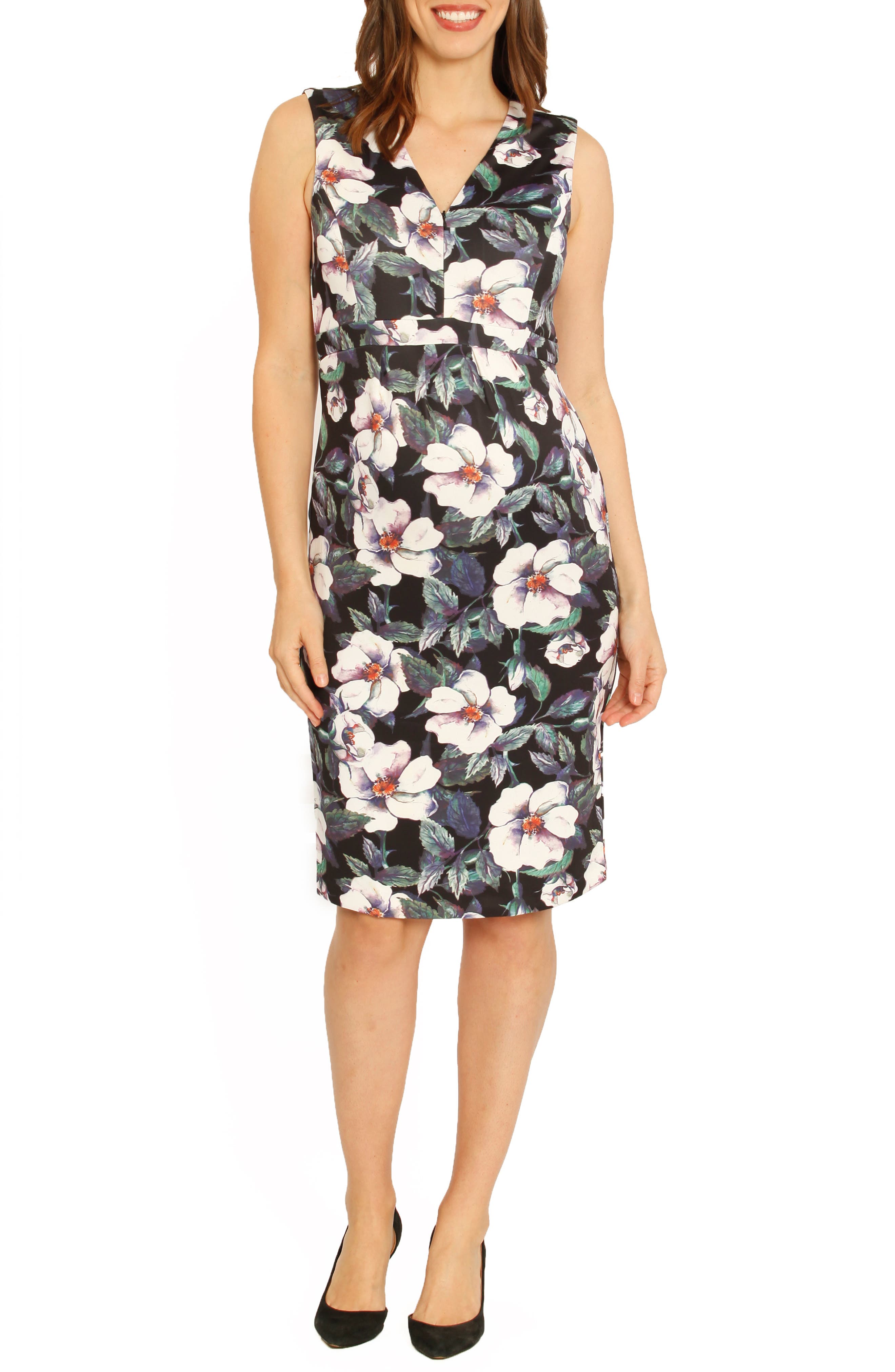 Angel Maternity Sleeveless Floral Print Maternity Dress, Green