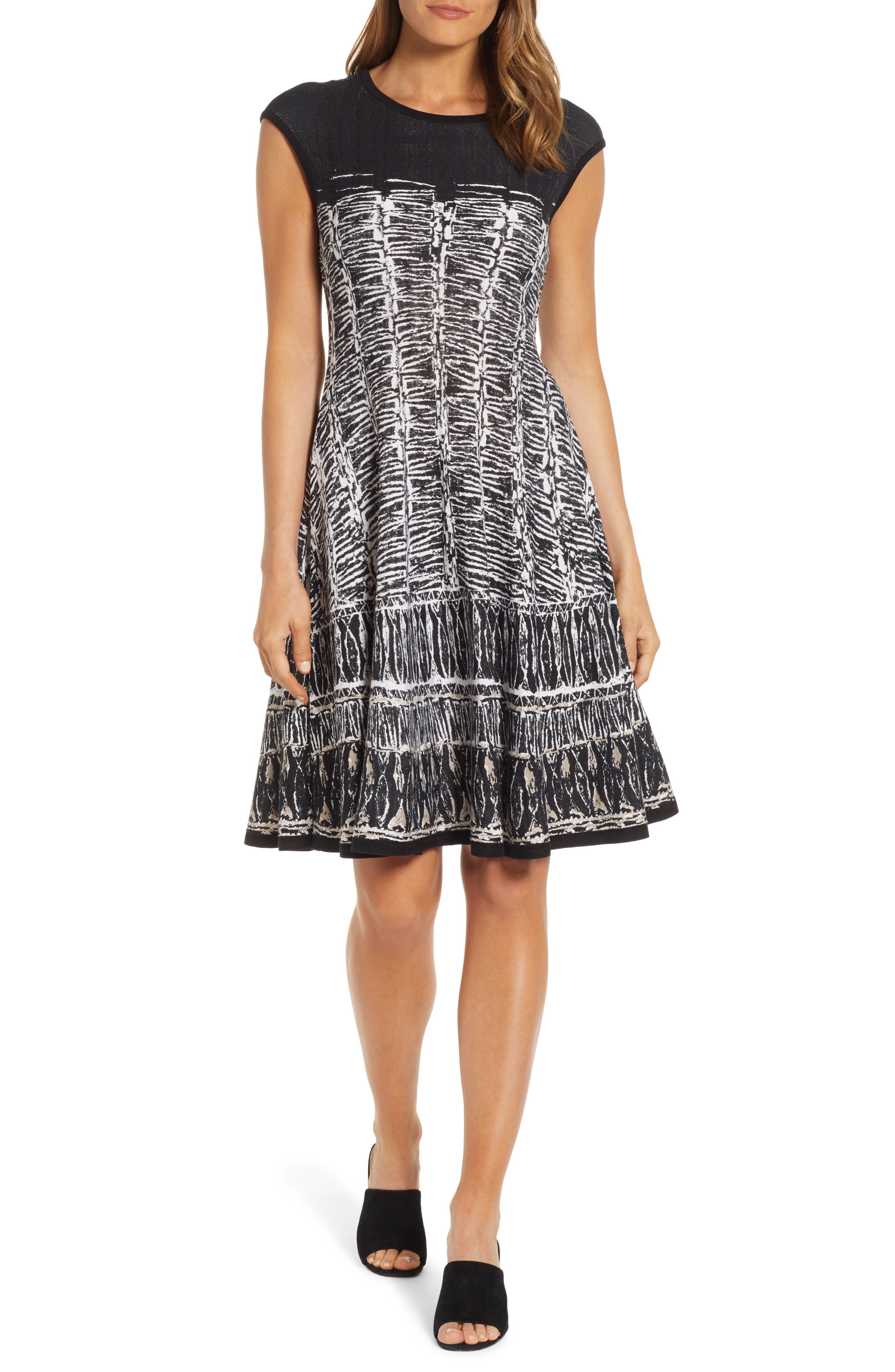 Petite Nic+Zoe Garden Party Fit & Flare Sweater Dress, Black