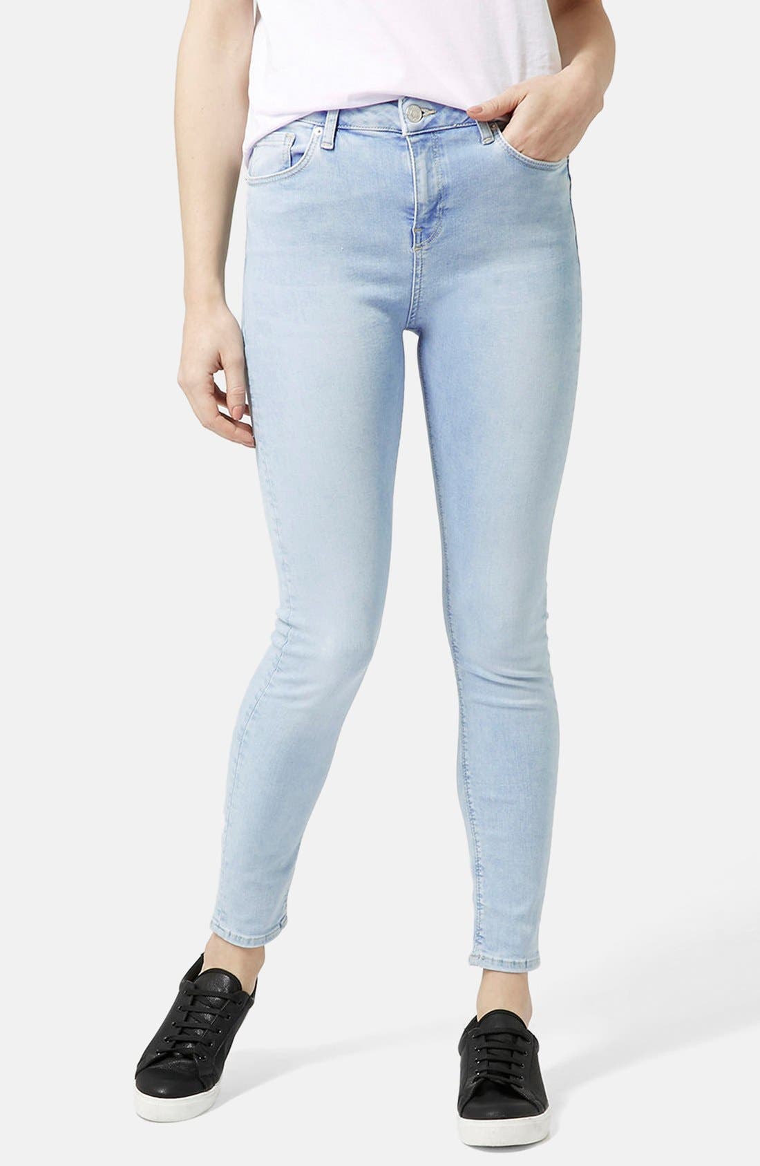Moto 'Jamie' Bleached Skinny Jeans (Light Denim) (Regular