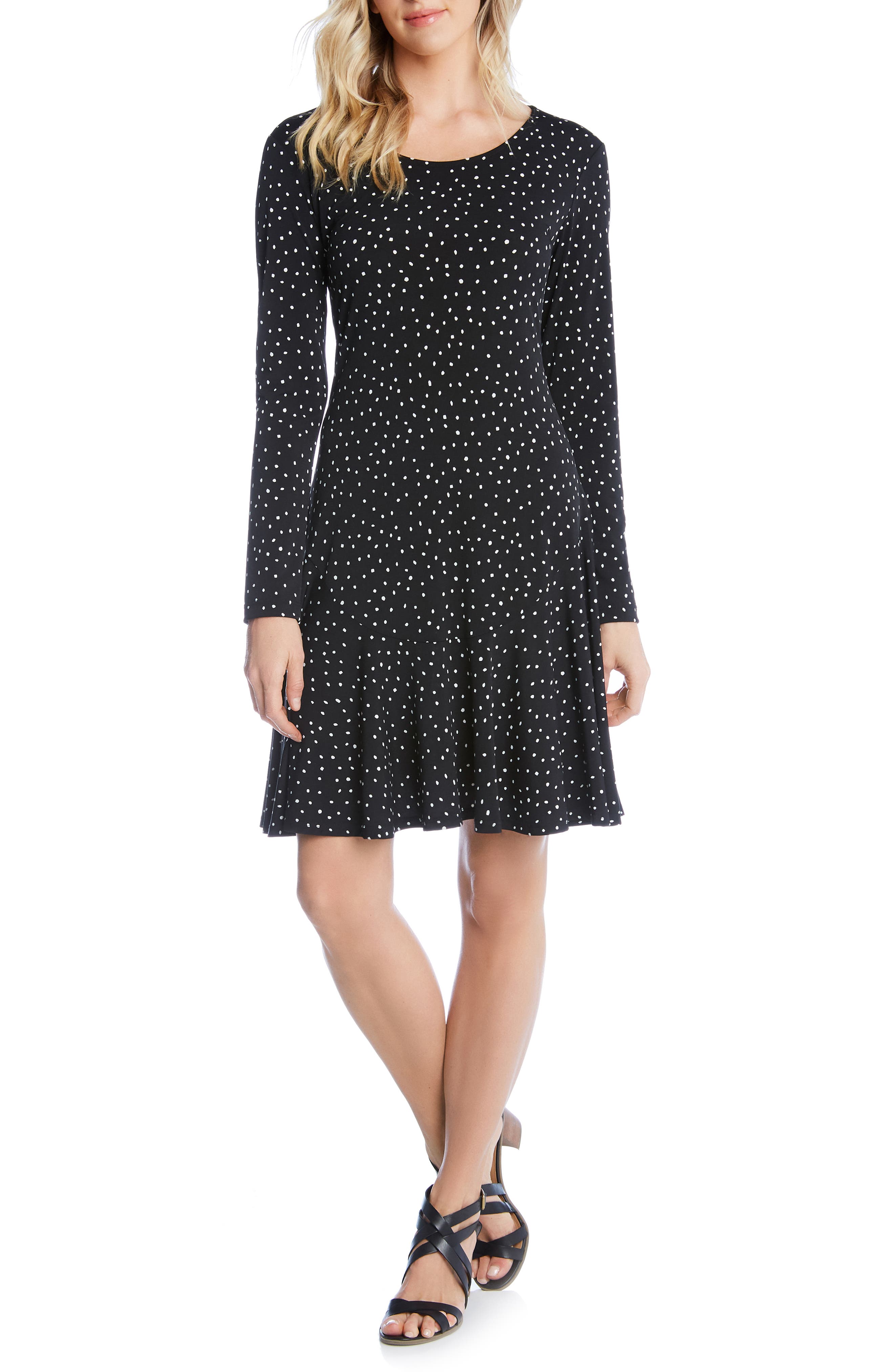 Karen Kane Dakota Dot Jersey A-Line Dress, Black