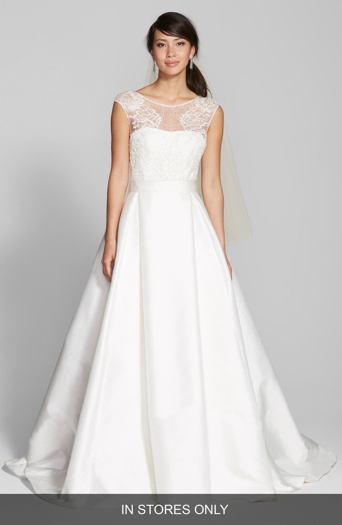Jesus Peiro Lace & Swiss Dot Tulle Dress With Mikado Overskirt, Size - Ivory