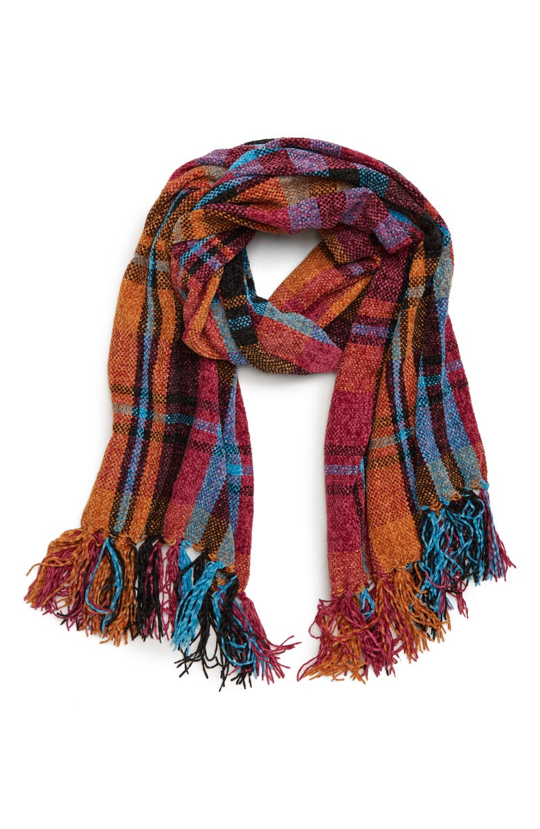 Plaid Chenille Scarf,
                        Main,
                        color, BLUE PINK