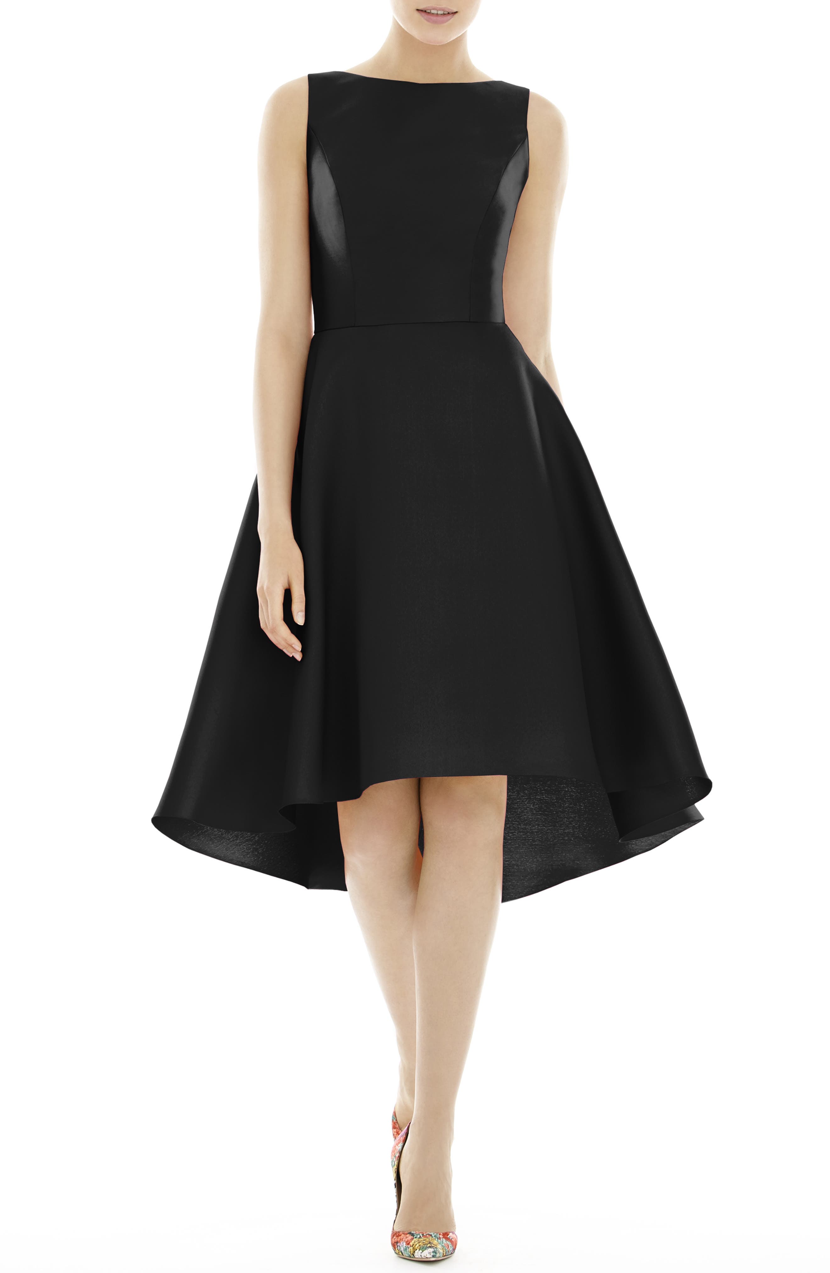 Alfred Sung High/low Satin Twill Cocktail Dress, Black