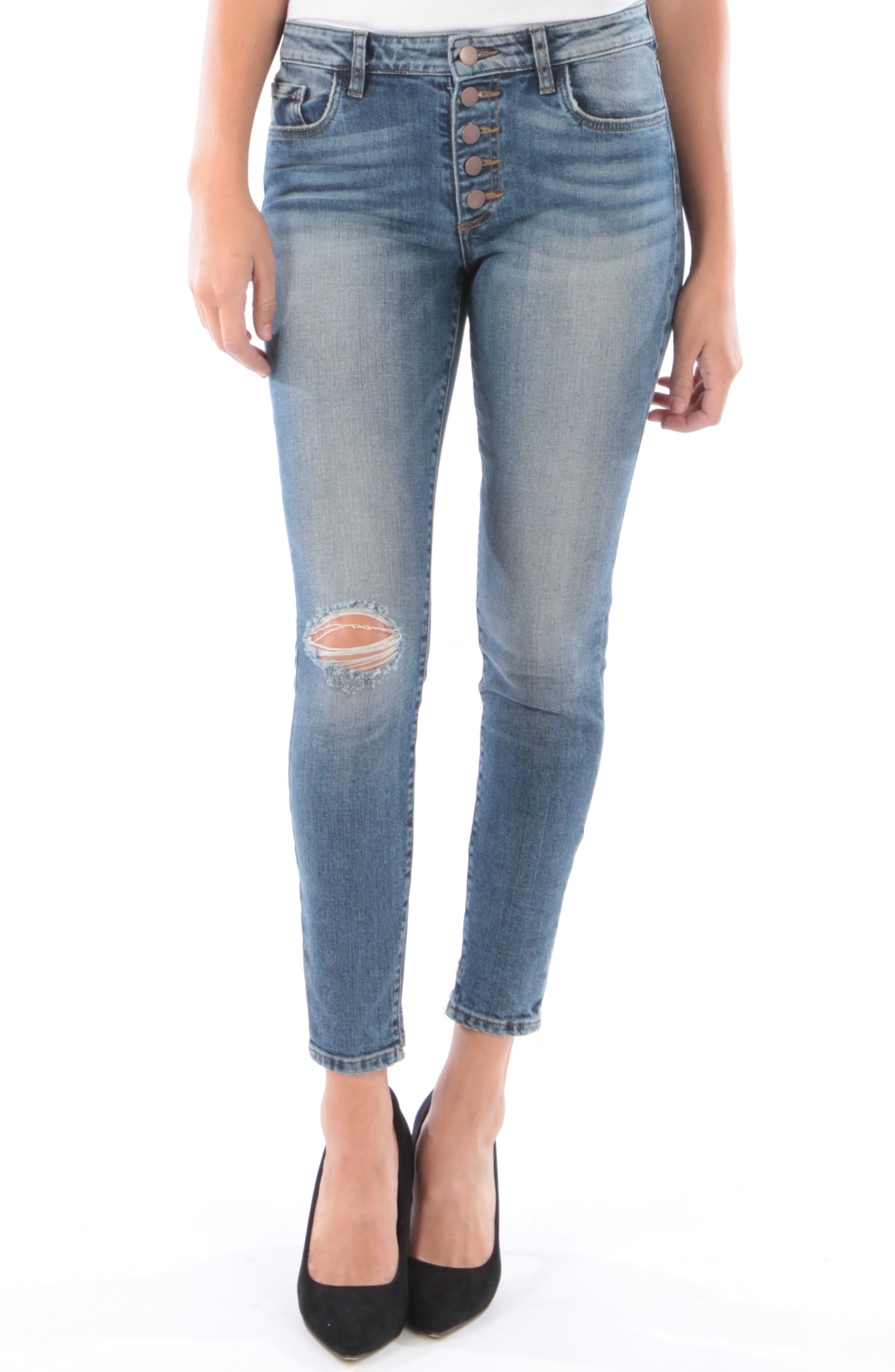 Kut From The Kloth Donna Ripped High Waist Ankle Skinny Jeans, Blue