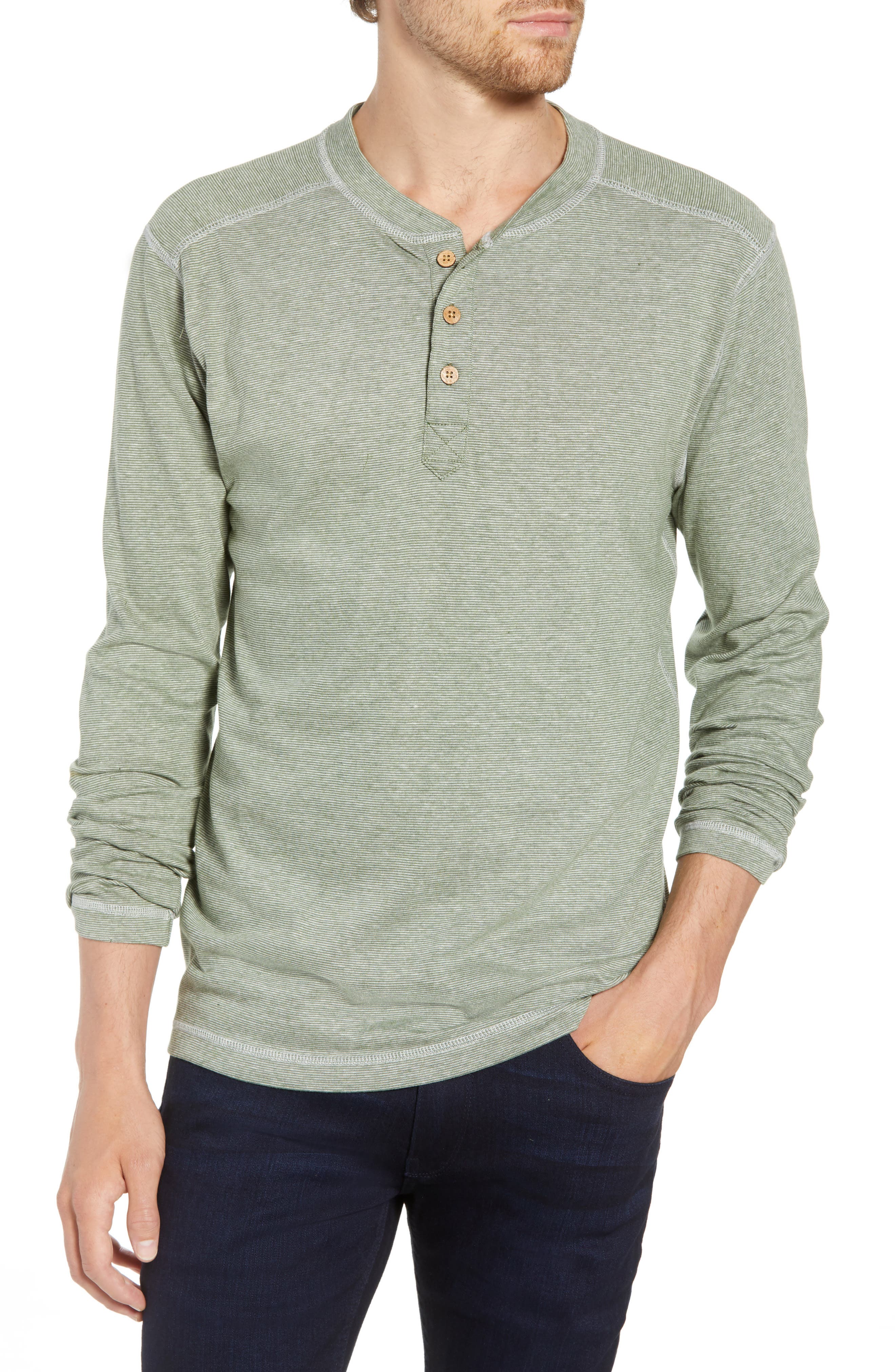 Vintage 1946 Microstripe Long Sleeve Henley, Green