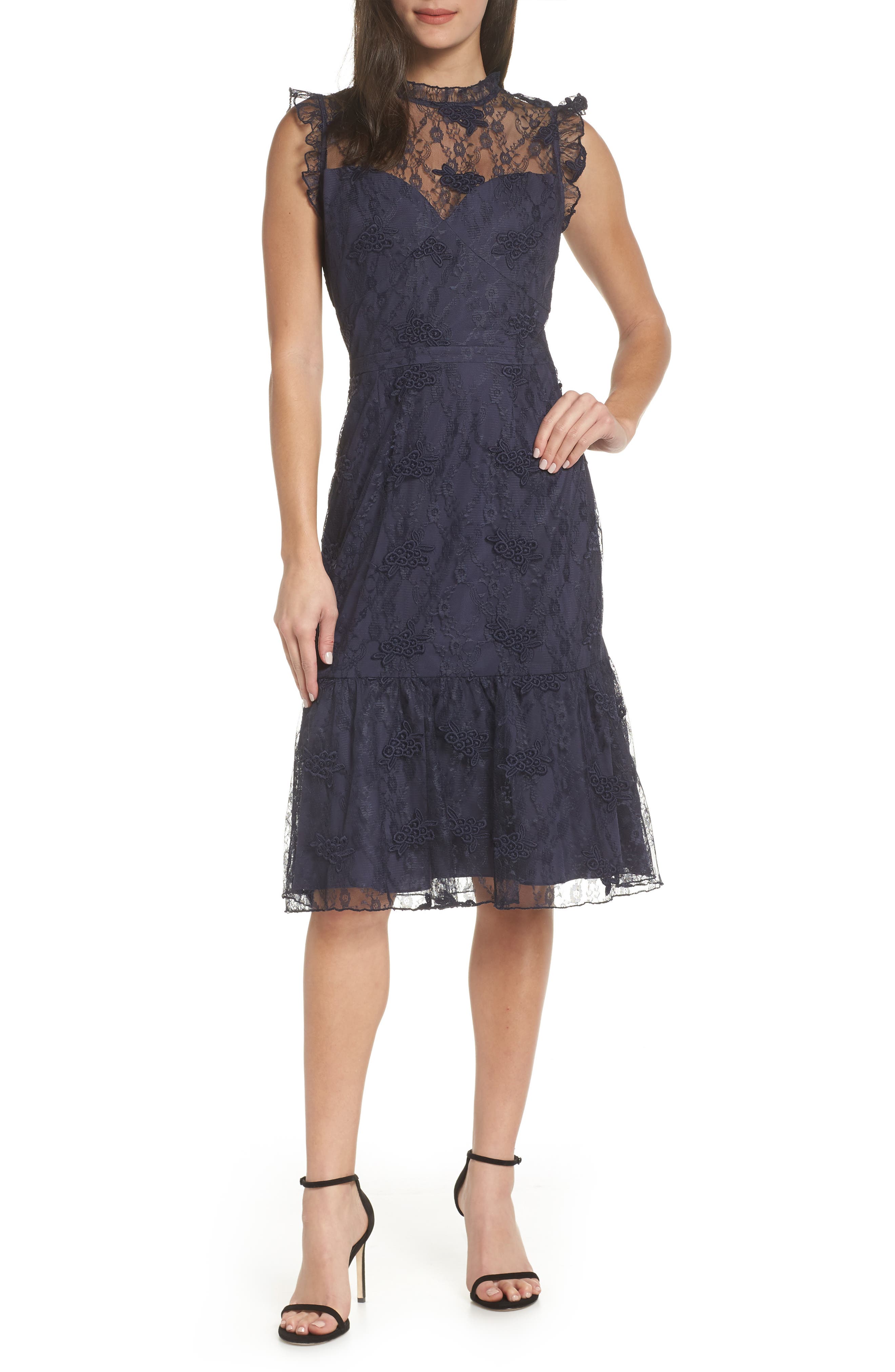 Chelsea28 Lace Ruffle Hem Dress, Blue