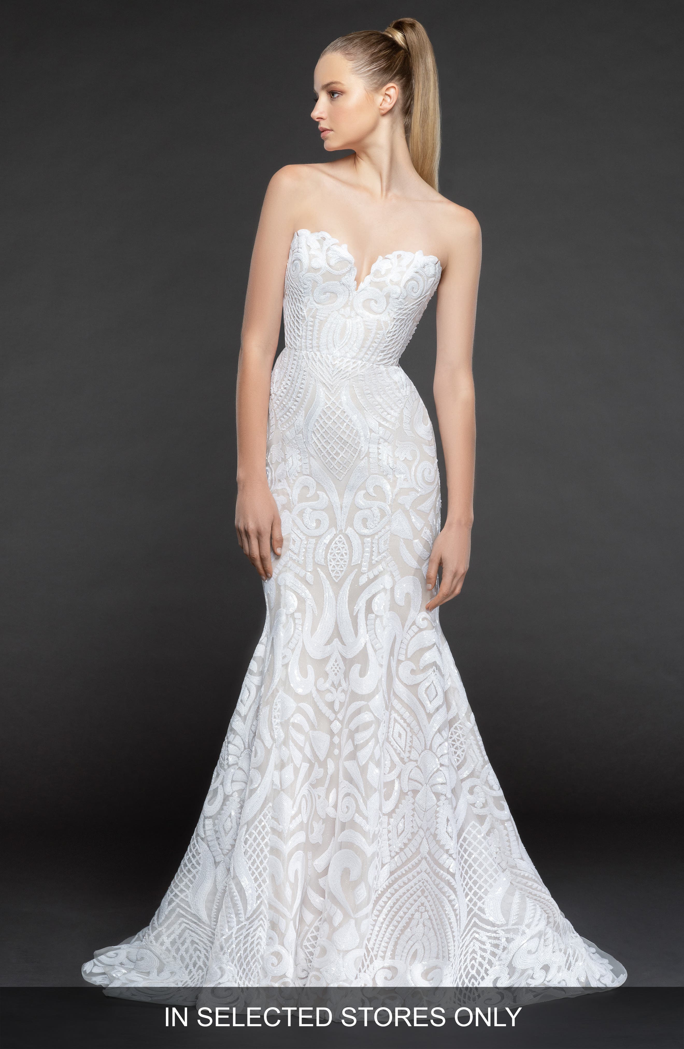 Blush By Hayley Paige Safyr Embellished Trumpet Gown, Size IN STORE ONLY - Ivory