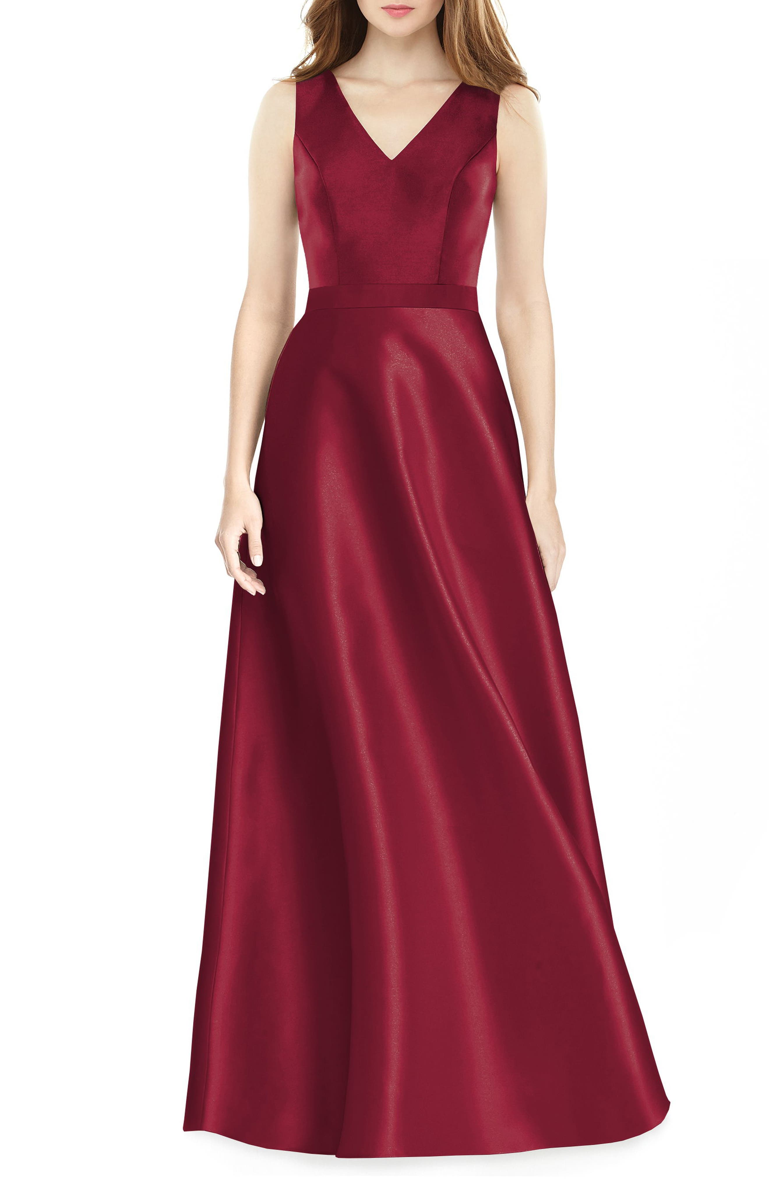 Alfred Sung Sleeveless Sateen Gown, Burgundy